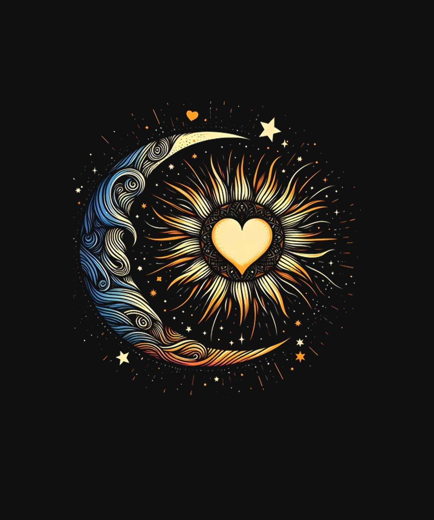 Black Half Sleeve Round Neck Beautiful Sun And Moon Printed Regular T-Shirt