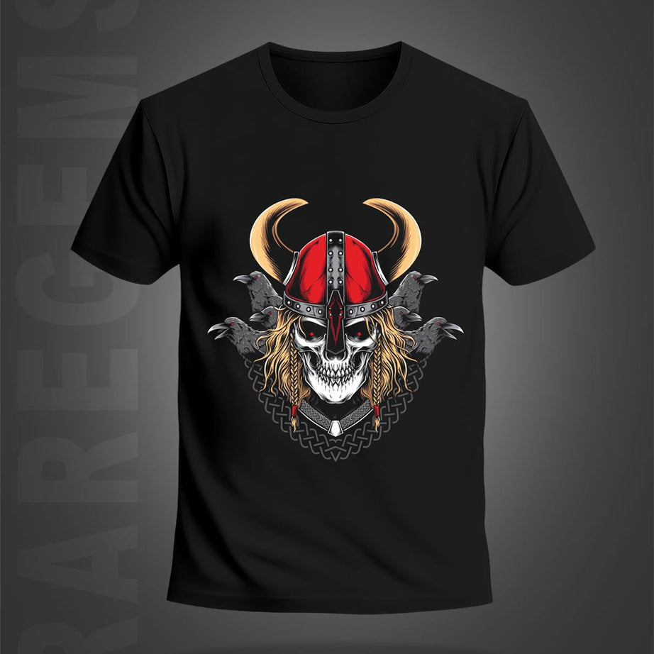 Black Half Sleeve Round Neck Skull With Four Crows Printed Regular T-Shirt