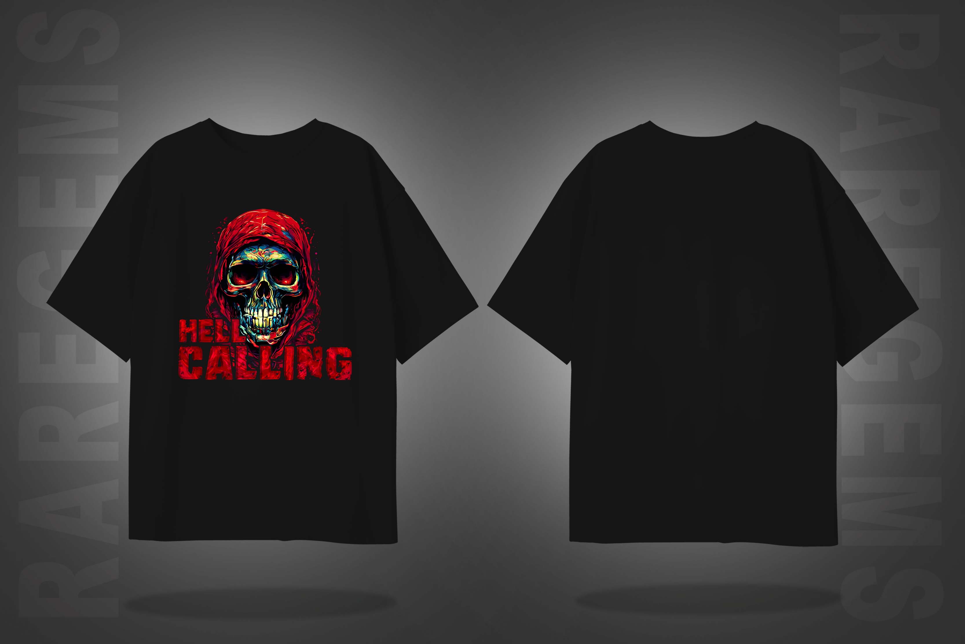 Black Half Sleeve Round Neck  Hell Calling Skull Printed Oversize T-Shirt