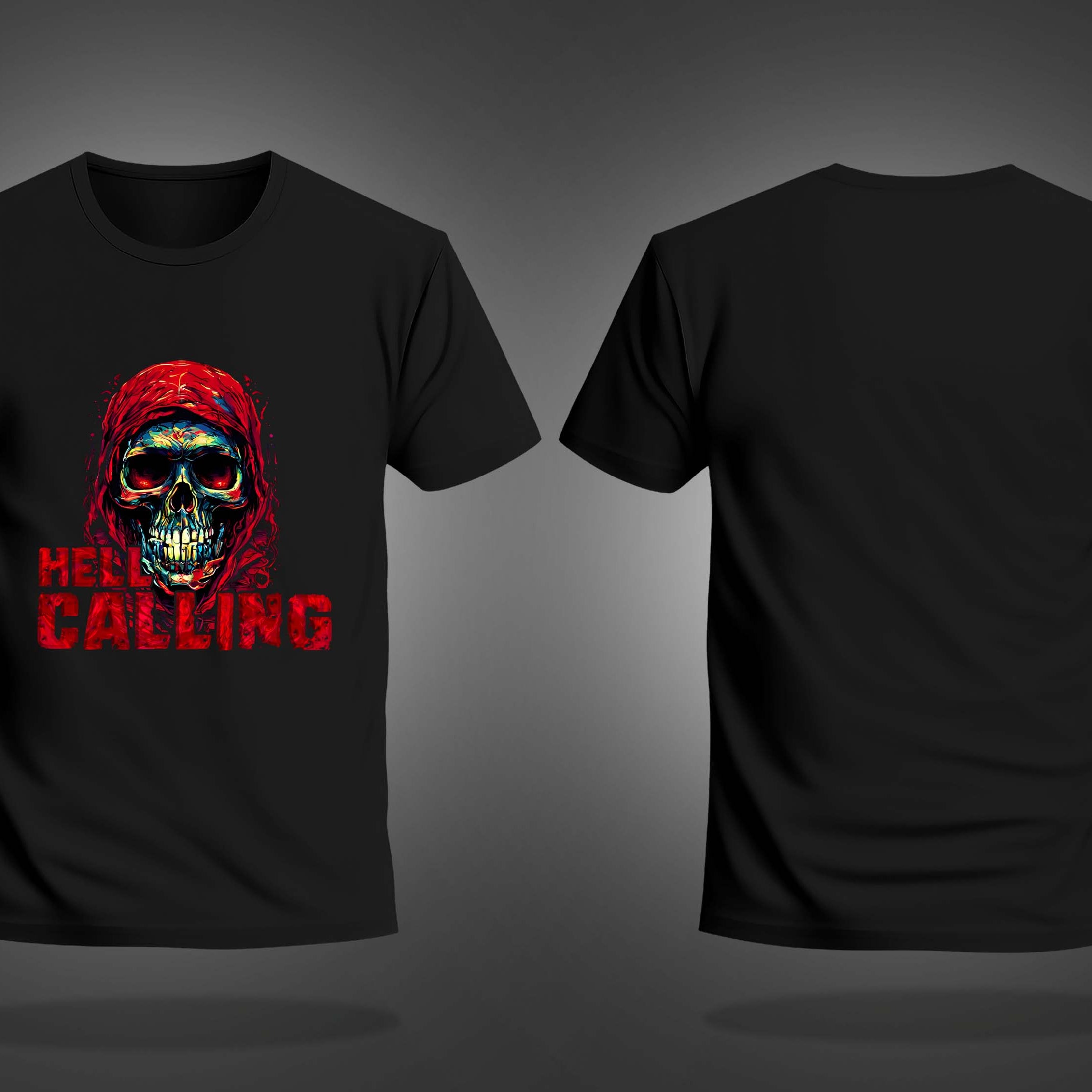 Black Half Sleeve Round Neck Hell Calling Skull Printed Regular T-Shirt