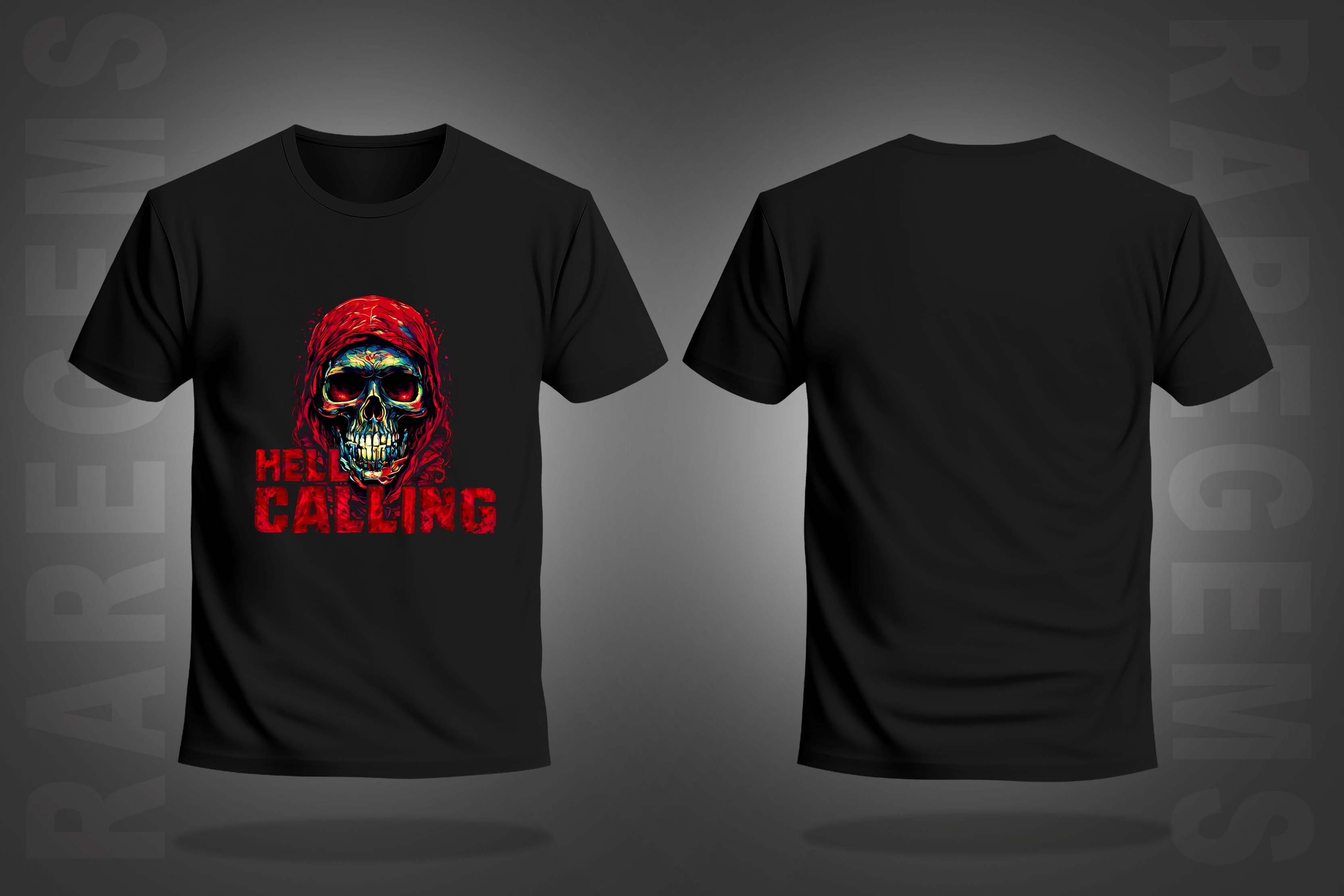 Black Half Sleeve Round Neck Hell Calling Skull Printed Regular T-Shirt