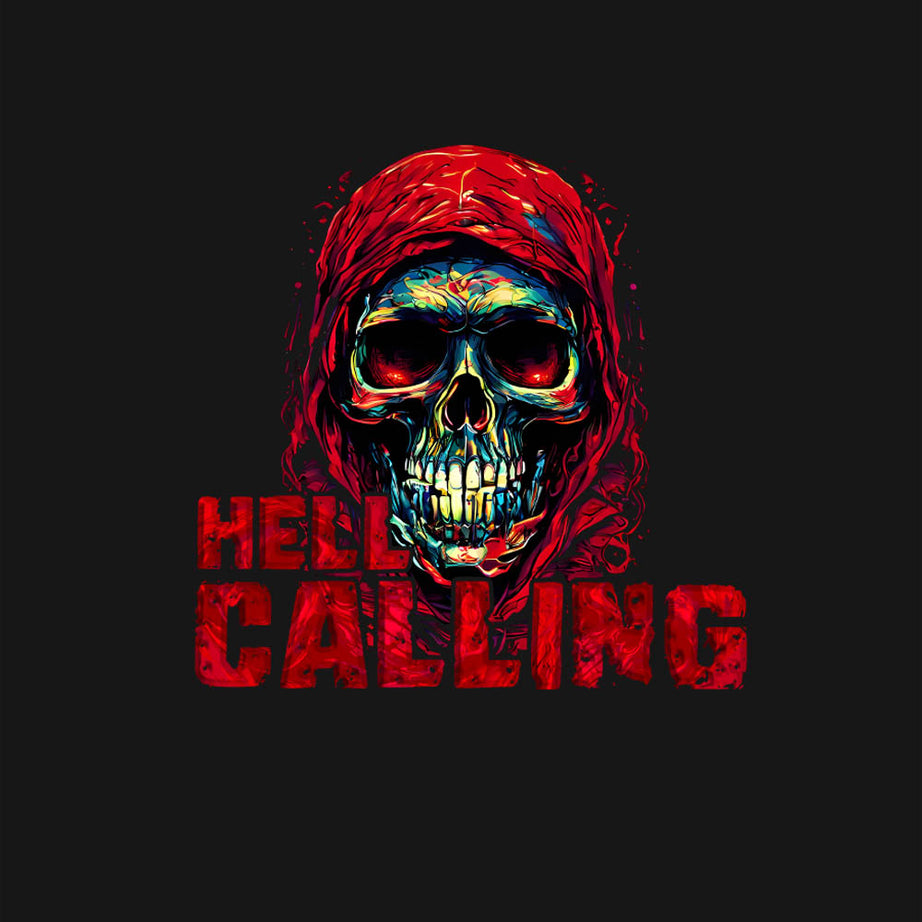 Black Half Sleeve Round Neck Hell Calling Skull Printed Regular T-Shirt