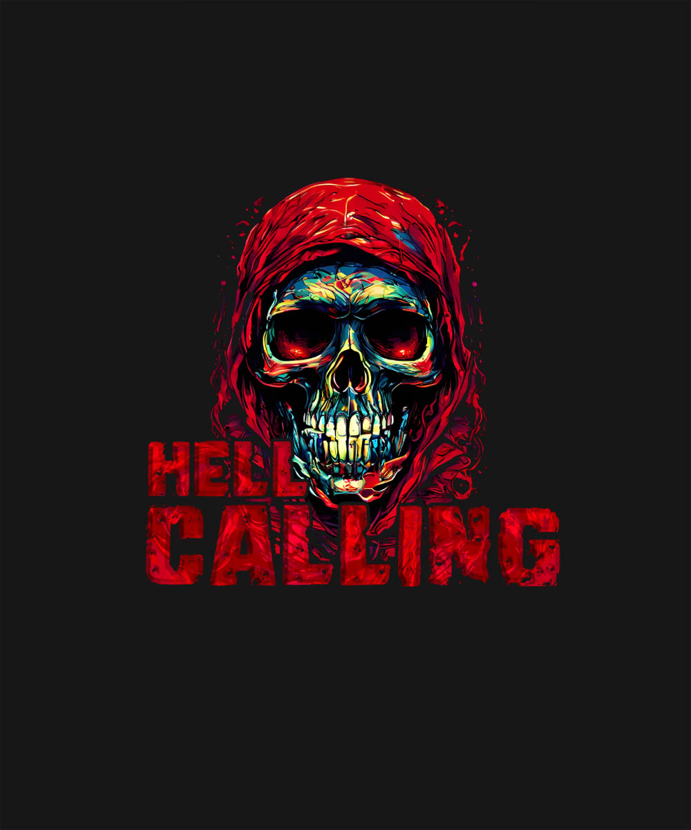 Black Half Sleeve Round Neck Hell Calling Skull Printed Regular T-Shirt