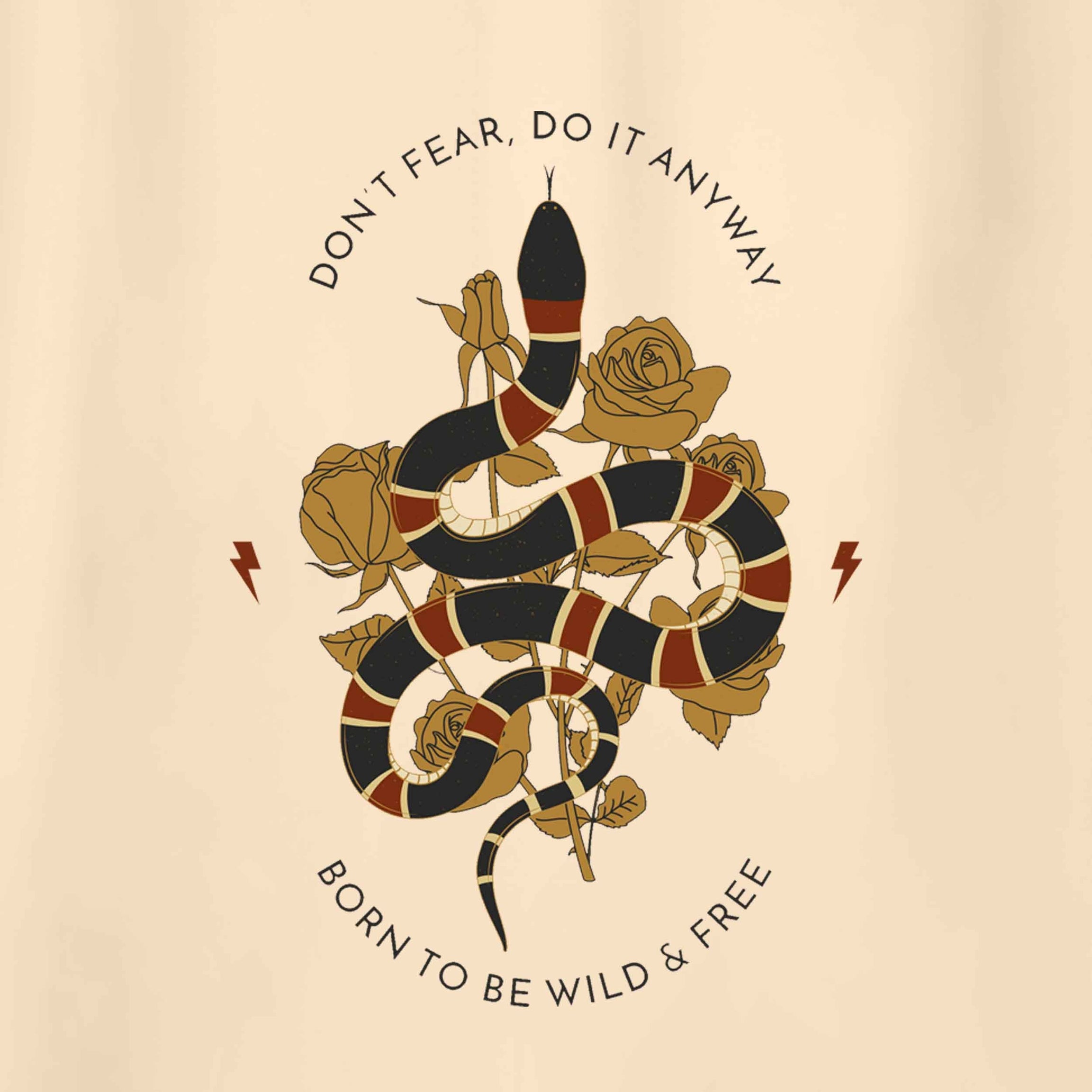 Beige Half Sleeve Round Neck Snake With Roses Printed  Oversize  T-Shirt