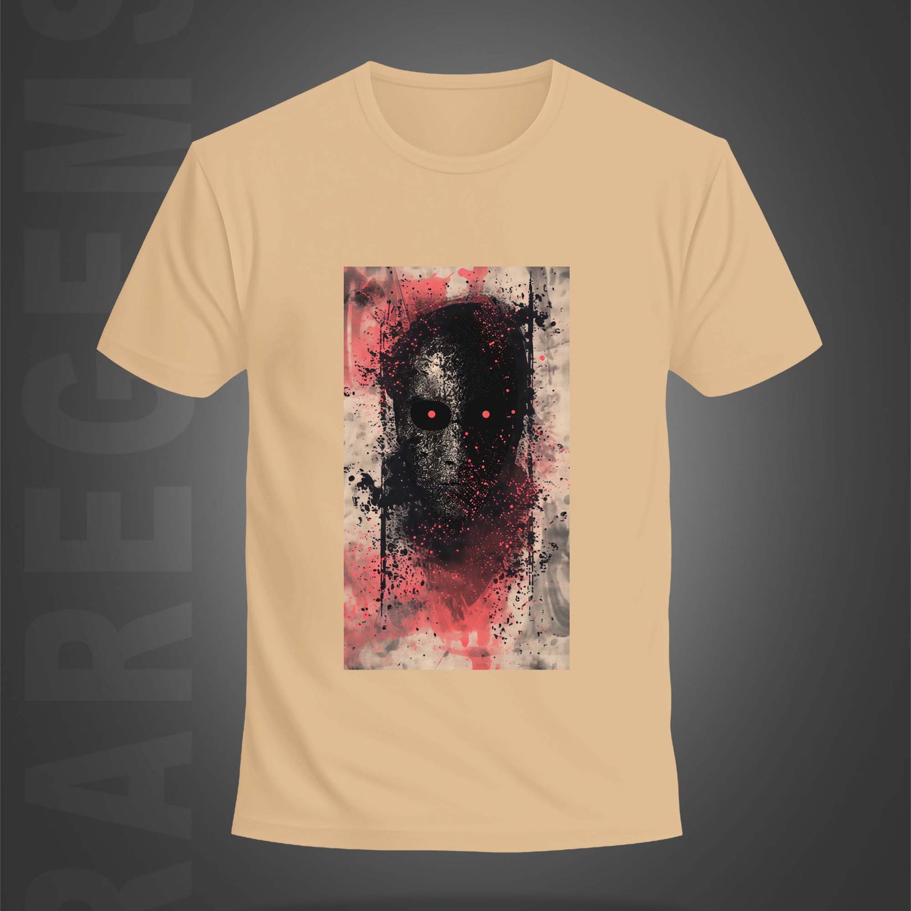 Beige Half Sleeve Round Neck Scary Face Printed Regular T-Shirt