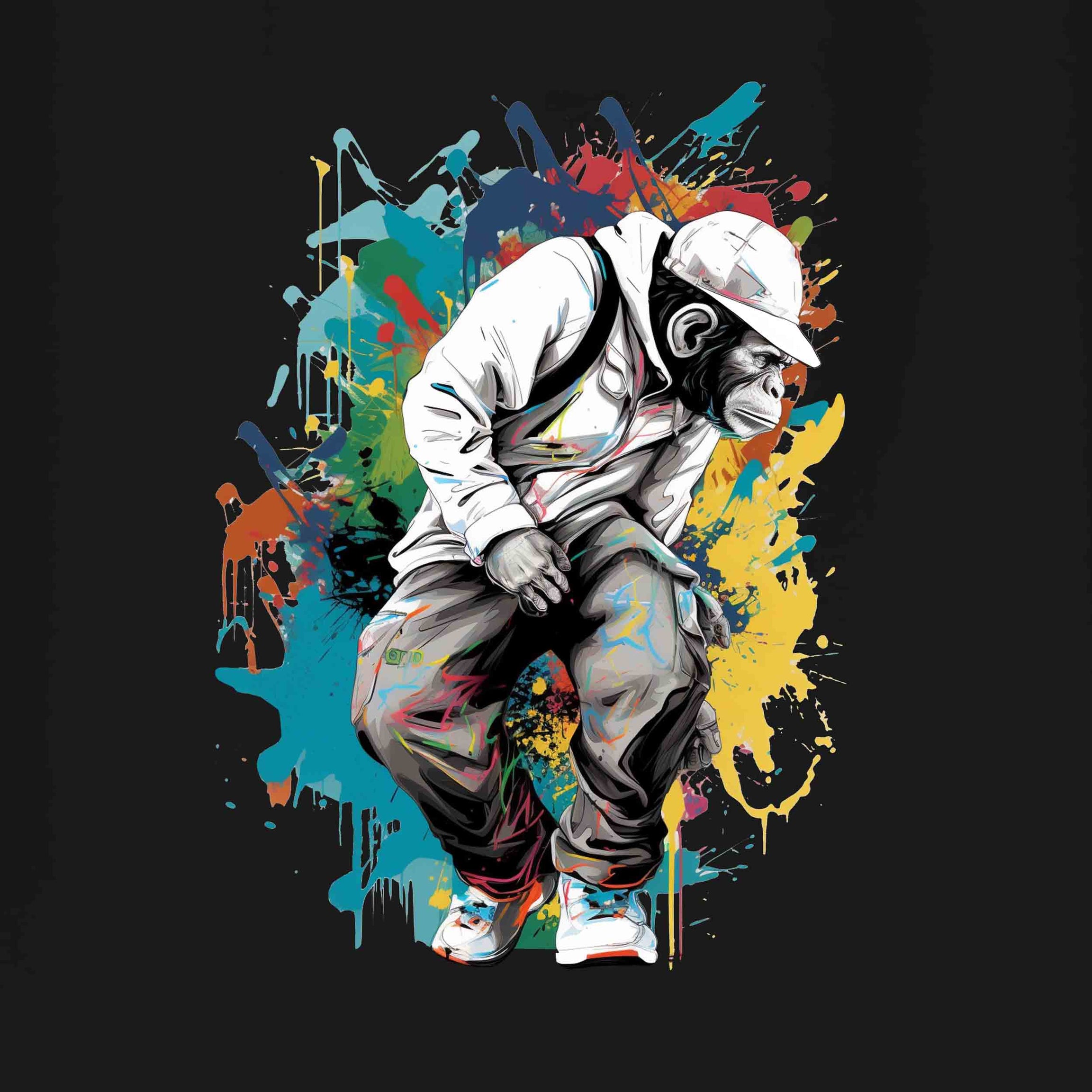 Black Half Sleeve Round Neck Monkey With Raregems Printed Regular T-Shirt