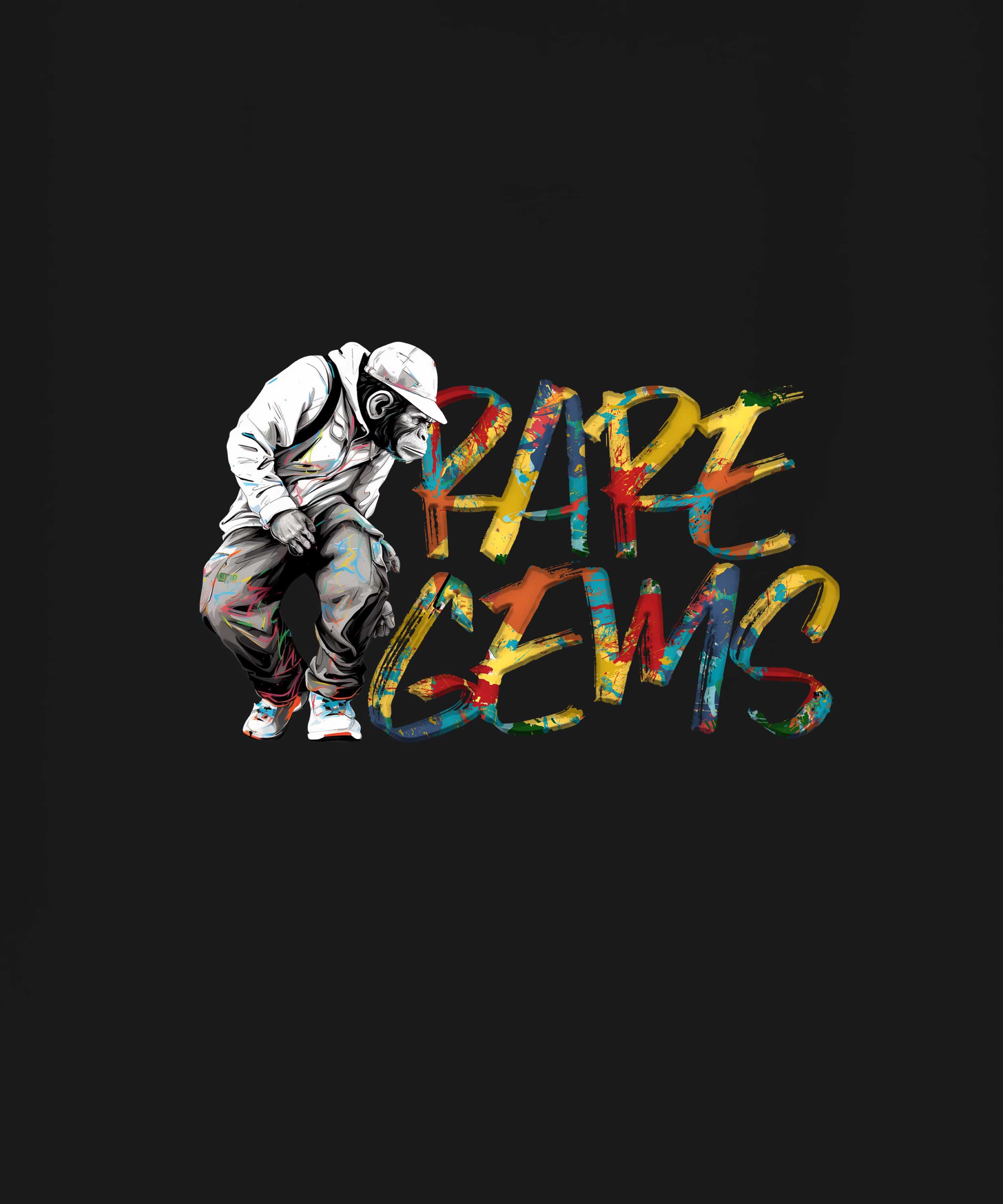 Black Half Sleeve Round Neck Monkey With Raregems Printed Regular T-Shirt