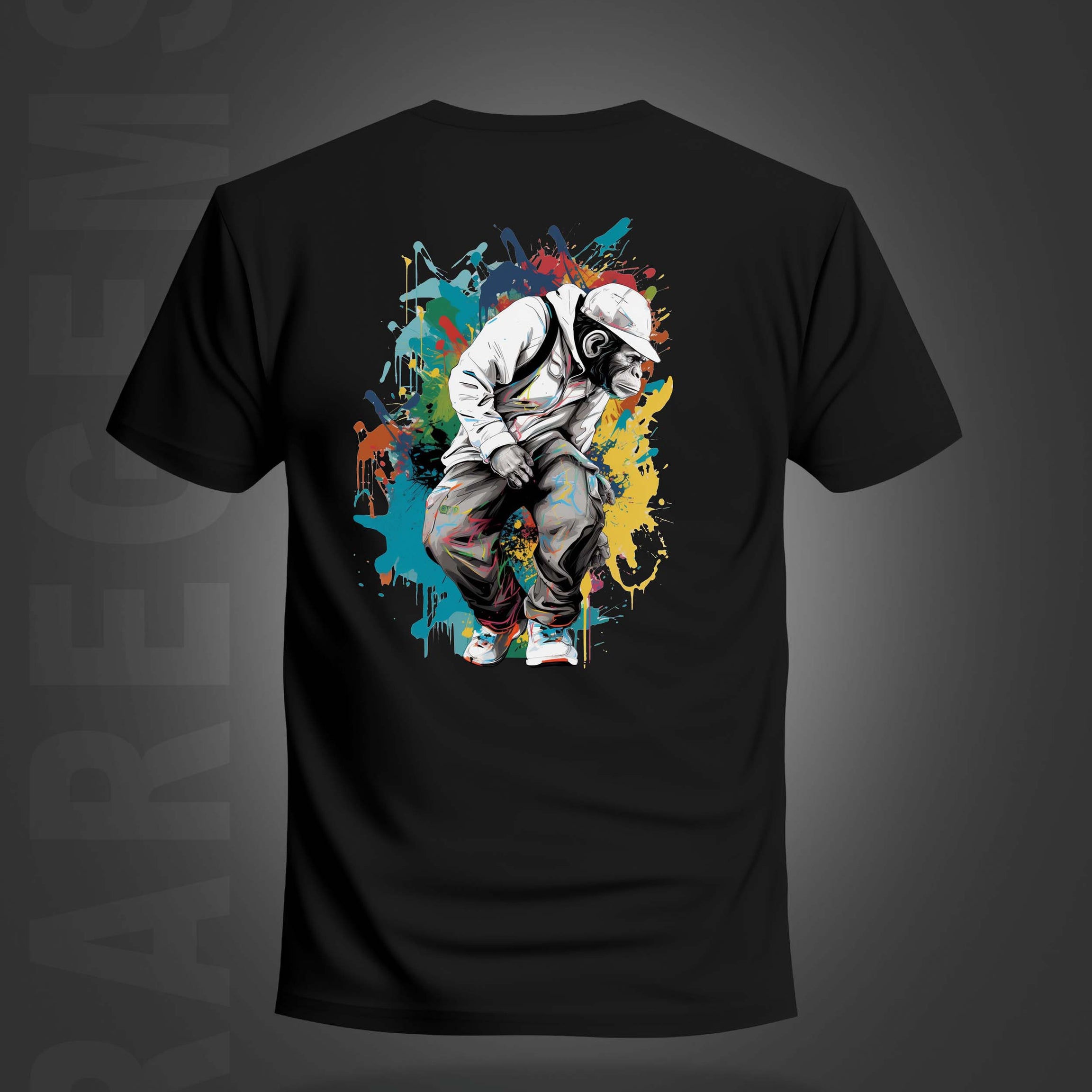 Black Half Sleeve Round Neck Monkey With Raregems Printed Regular T-Shirt