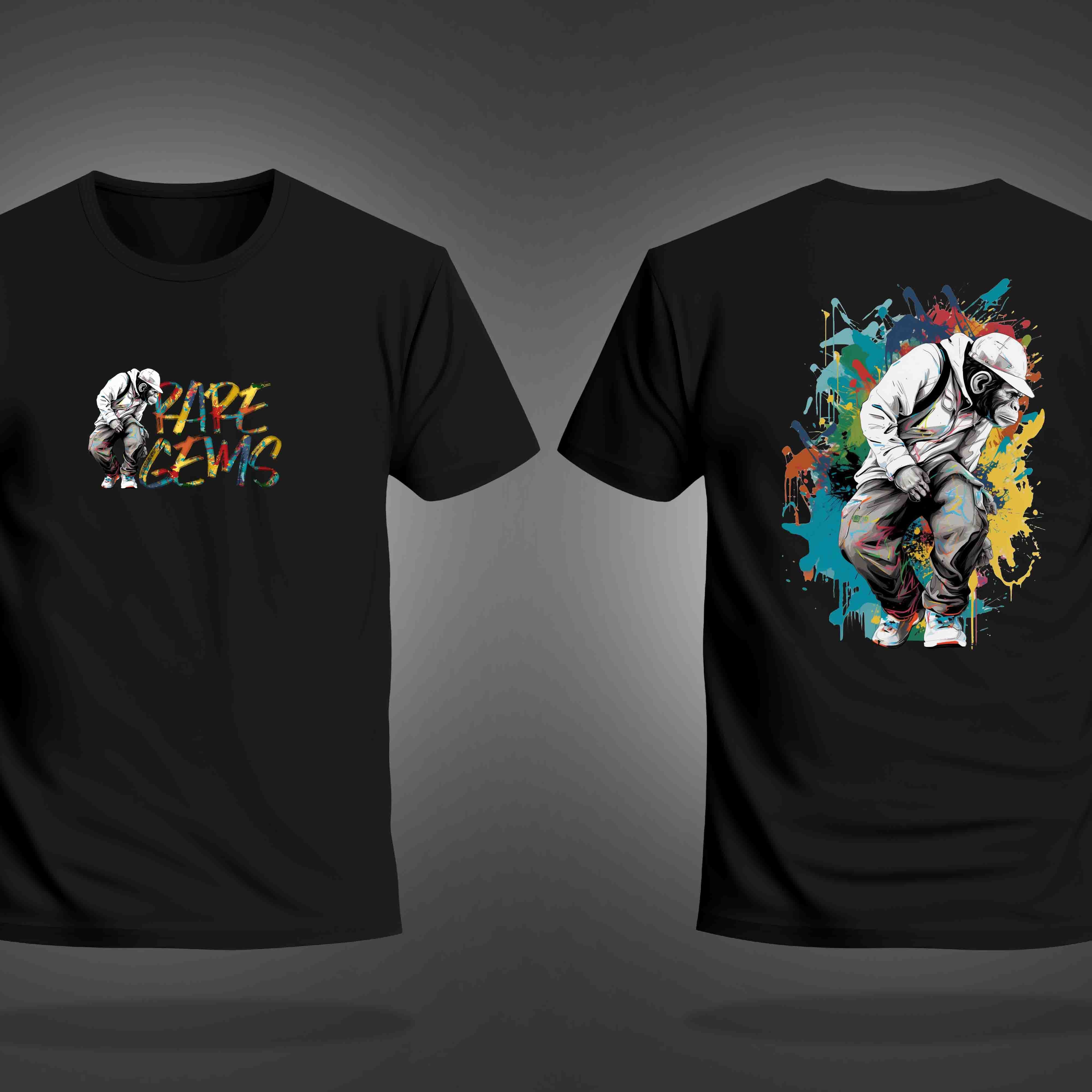 Black Half Sleeve Round Neck Monkey With Raregems Printed Regular T-Shirt