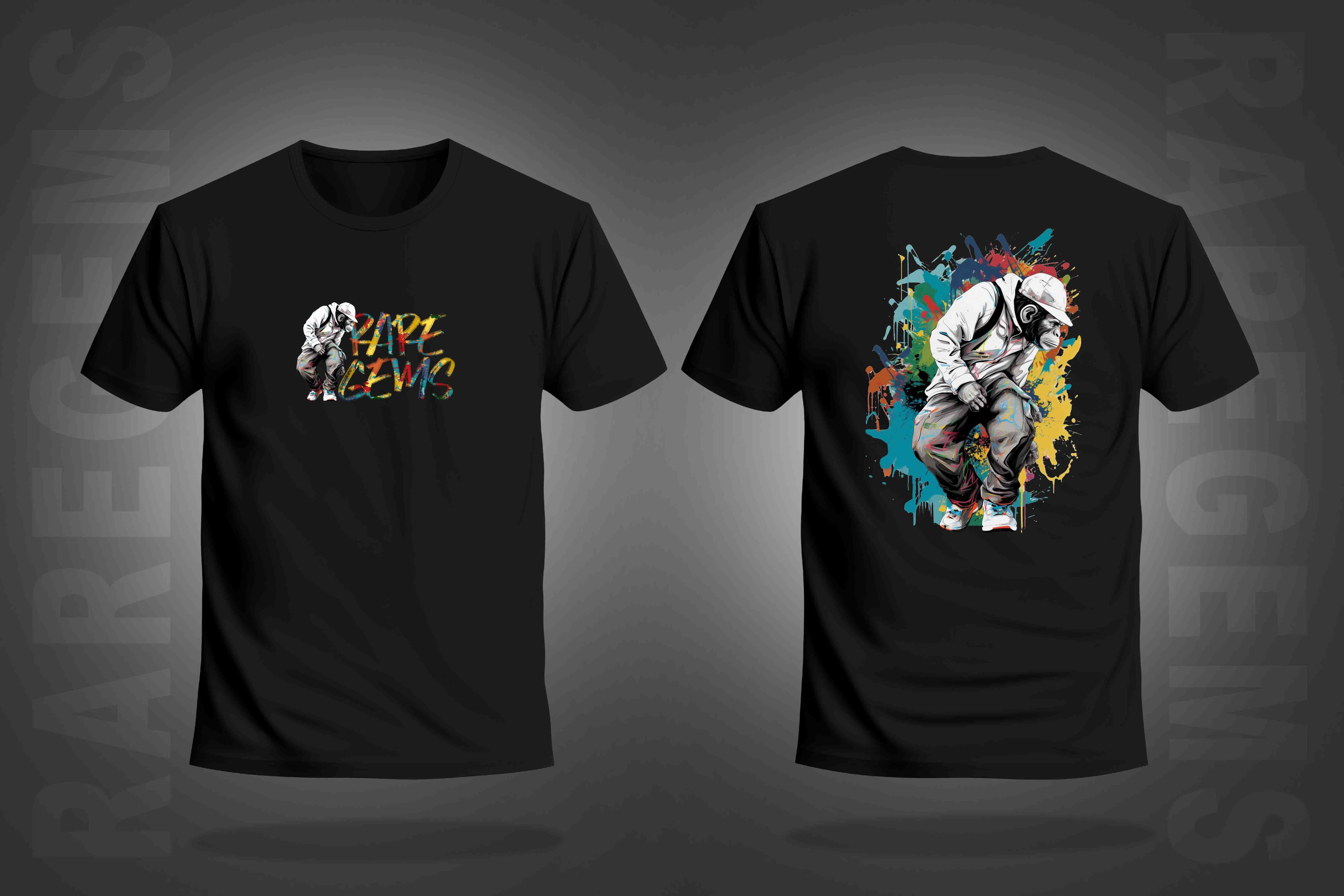 Black Half Sleeve Round Neck Monkey With Raregems Printed Regular T-Shirt