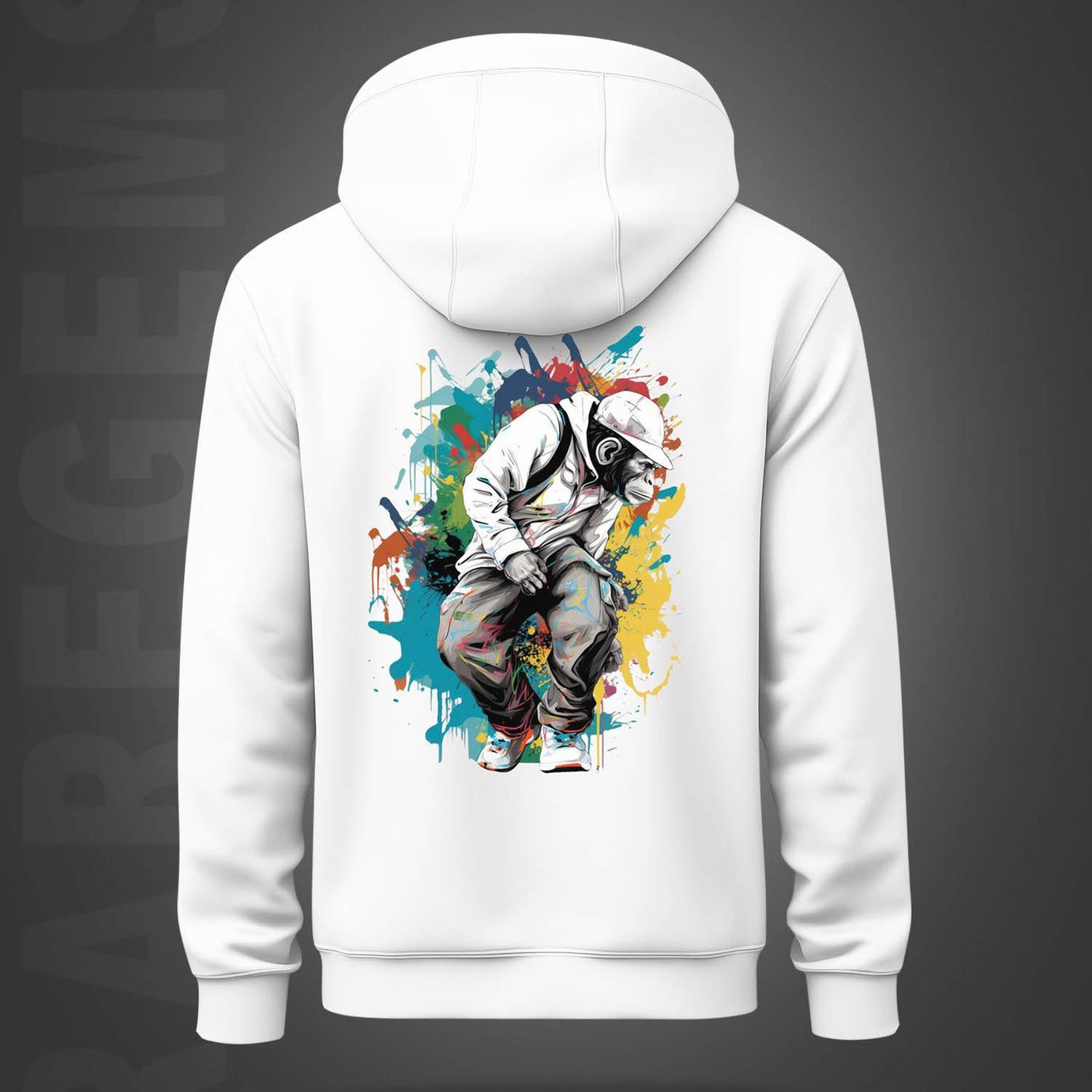 White Monkey With Raregems Printed Regular Hoodie