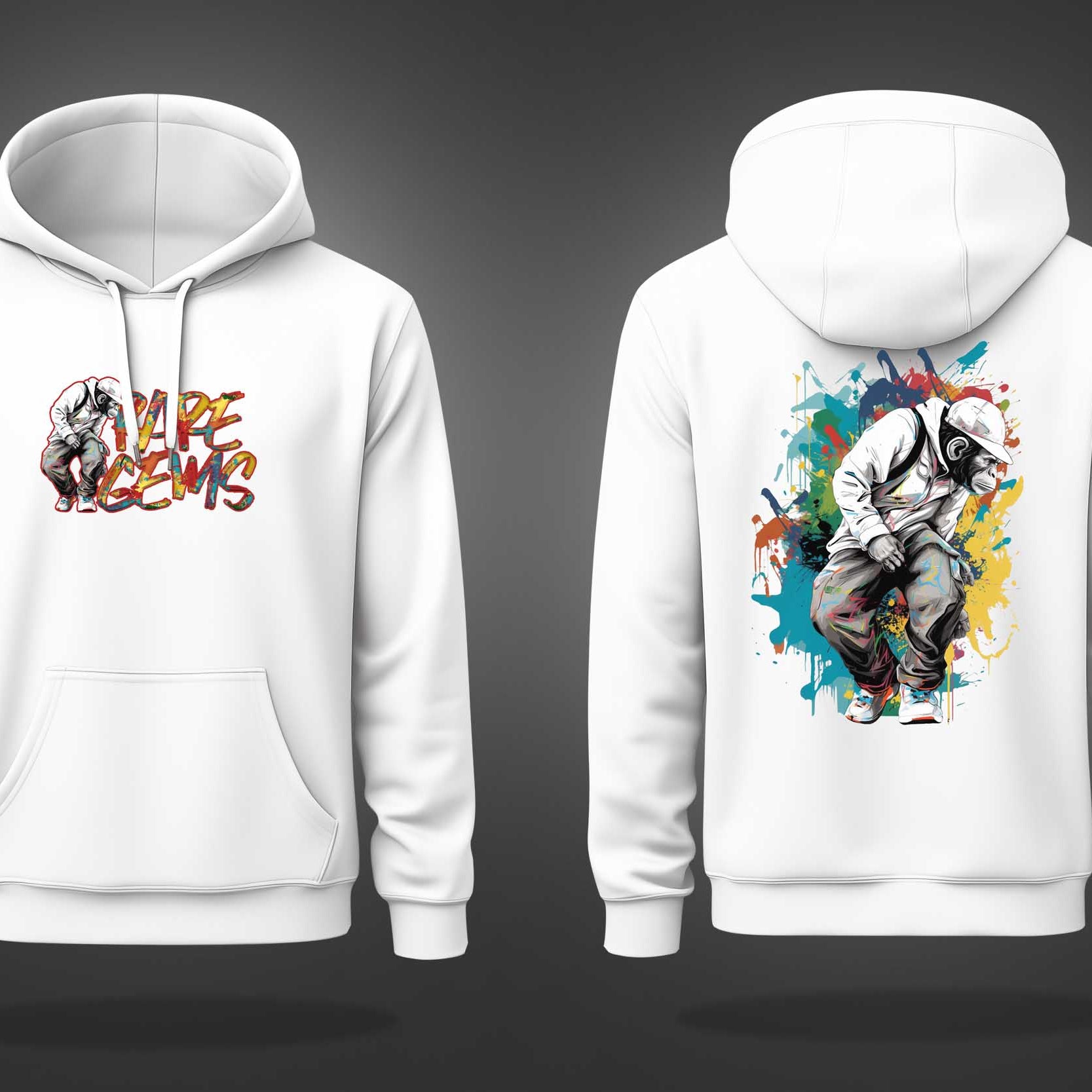 White Monkey With Raregems Printed Regular Hoodie