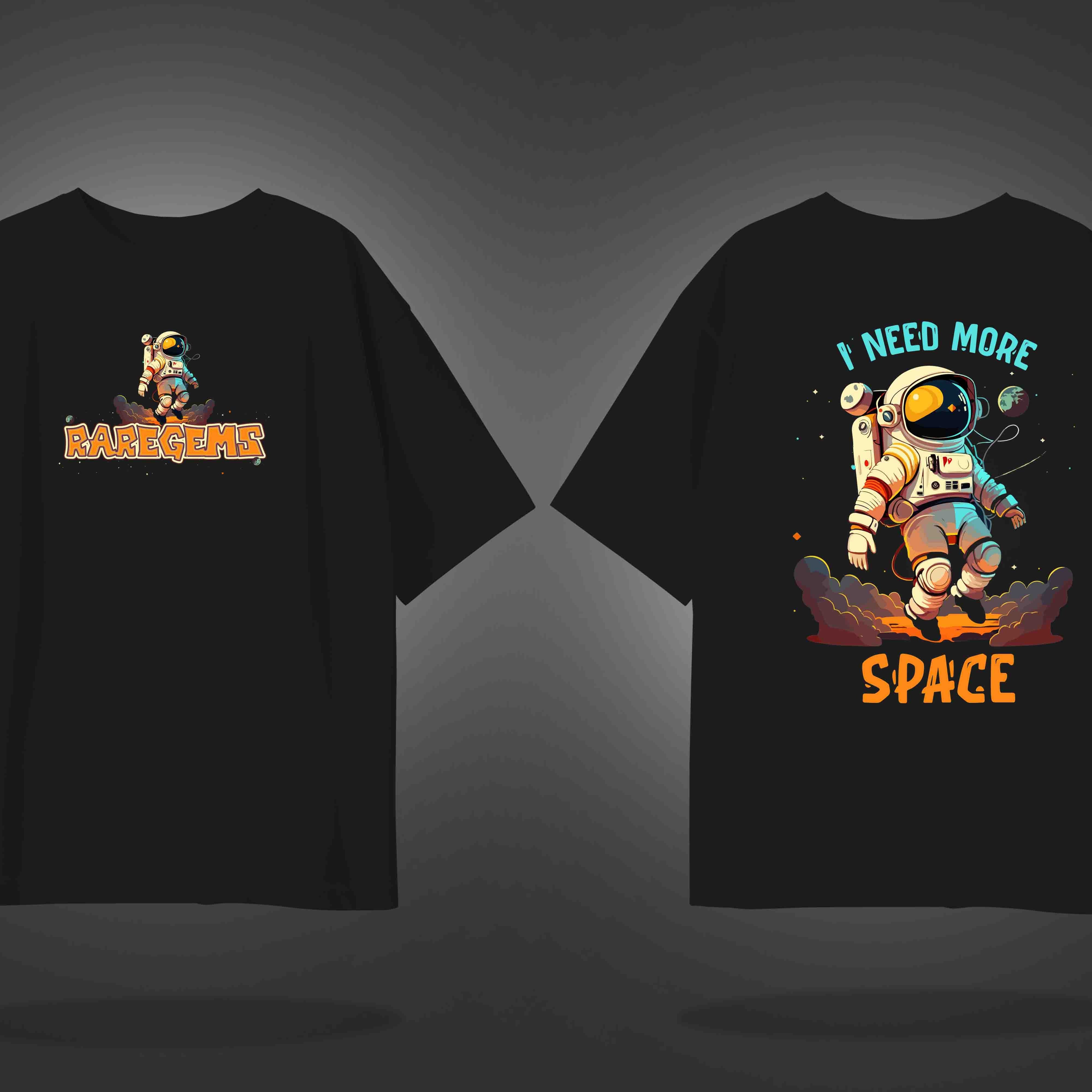 Black Half Sleeve Round Neck I Need More Space Astronaut Printed Oversized T-Shirt
