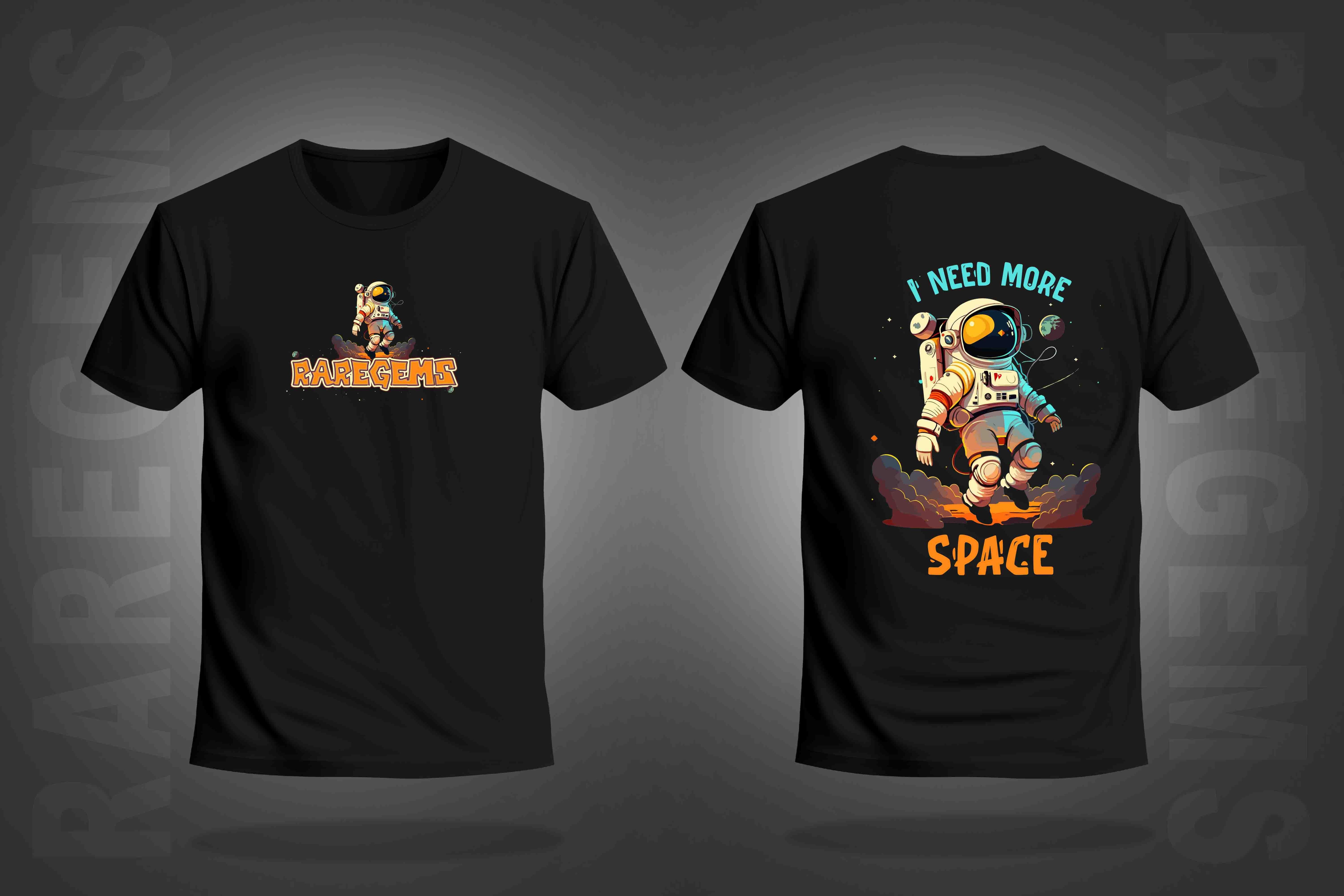 Black Half Sleeve Round Neck I Need More Space Astronaut Printed Regular T-Shirt