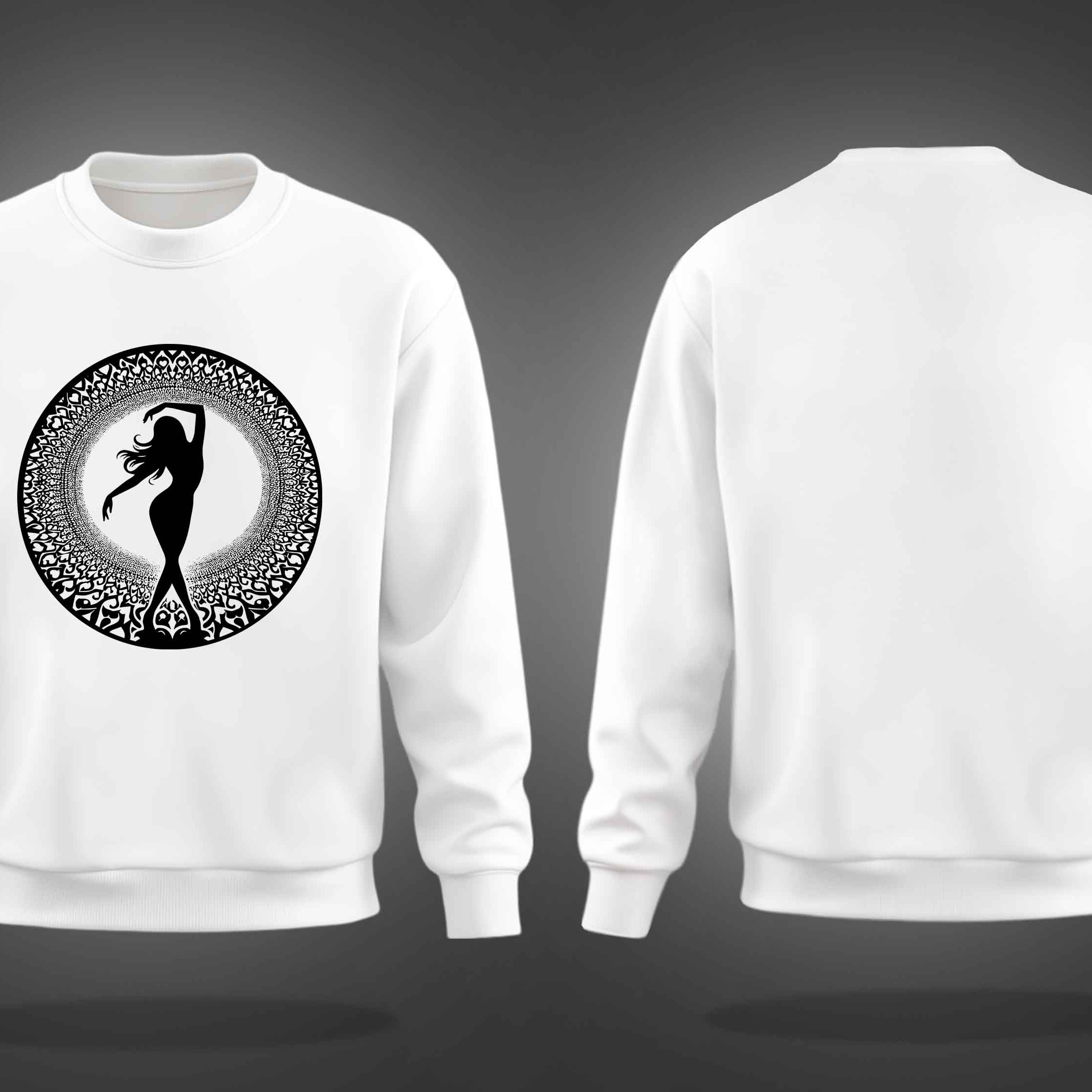 White Round Neck Silhouette Lady Printed Sweatshirt