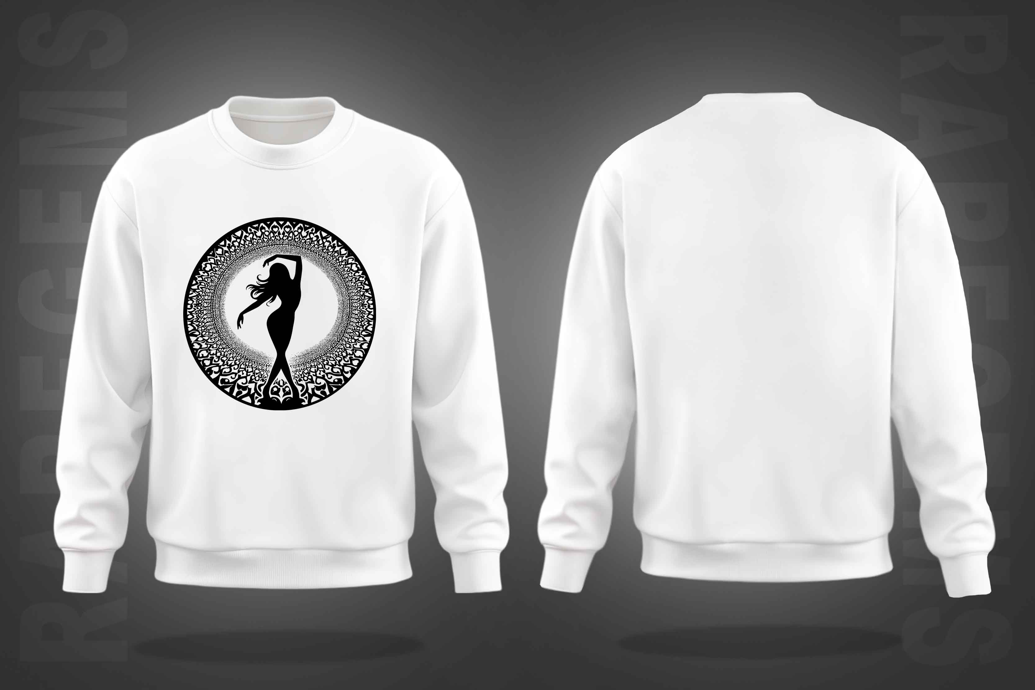 White Round Neck Silhouette Lady Printed Sweatshirt