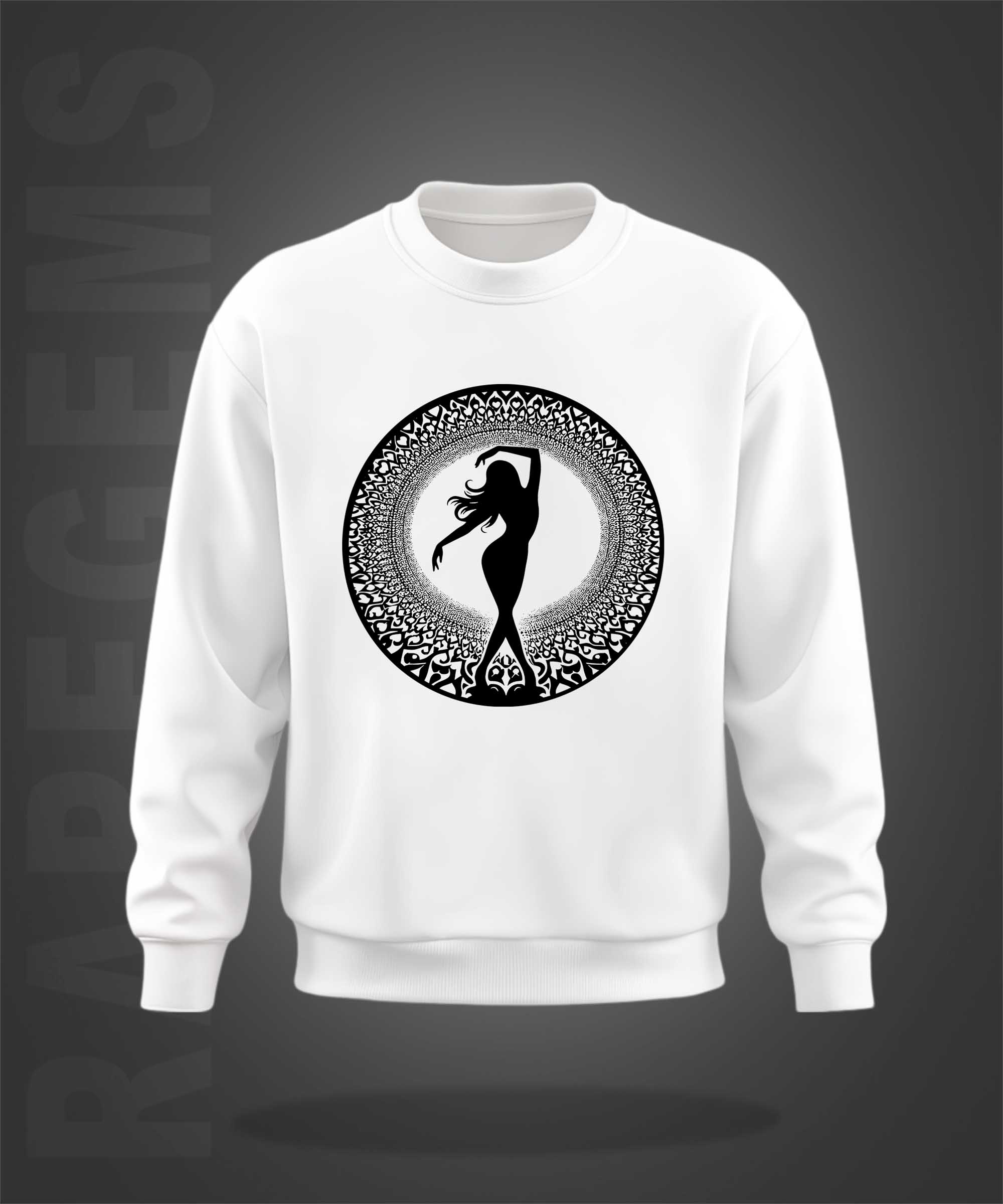 White Round Neck Silhouette Lady Printed Sweatshirt