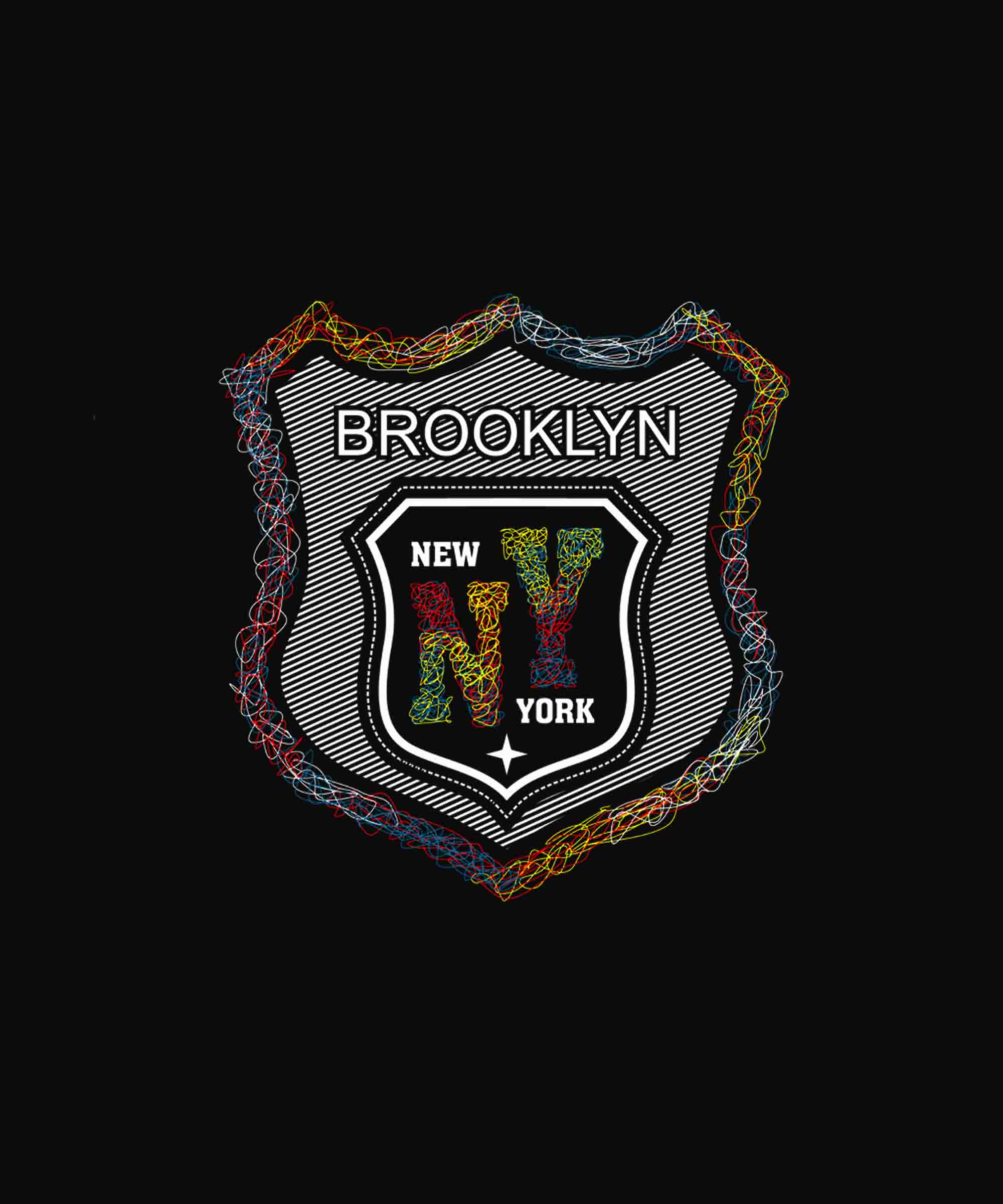 Black Round Neck Scribble Art NewYork Brooklyn Printed Sweatshirt