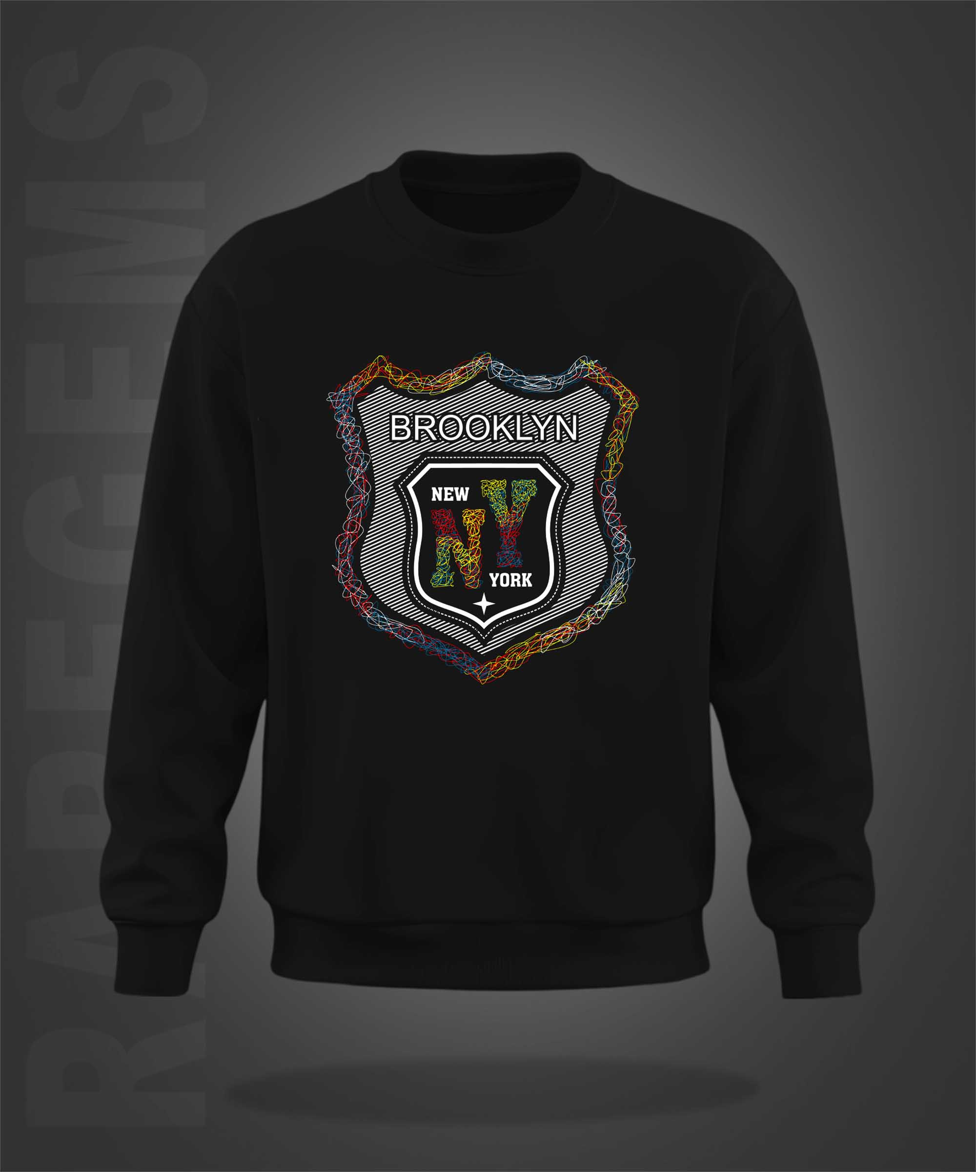 Black Round Neck Scribble Art NewYork Brooklyn Printed Sweatshirt