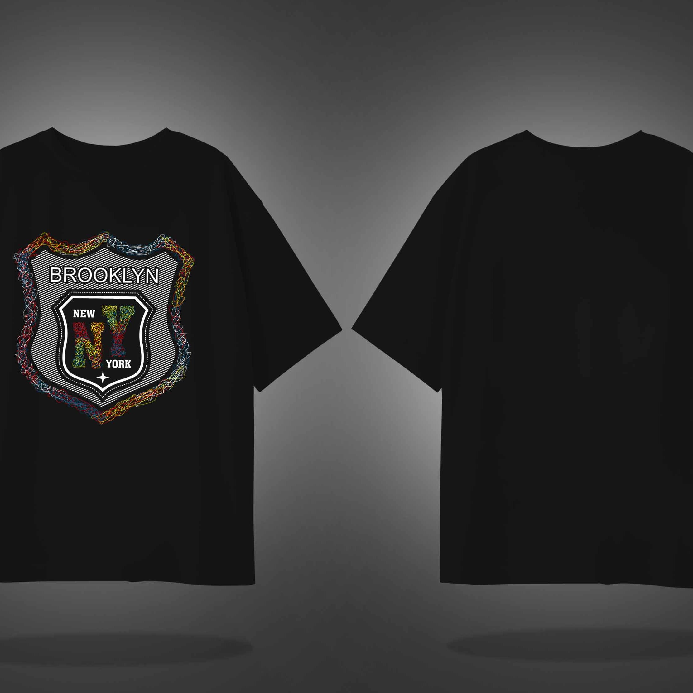 Black Half Sleeves Newyork Brooklyn Printed Oversized T-Shirt