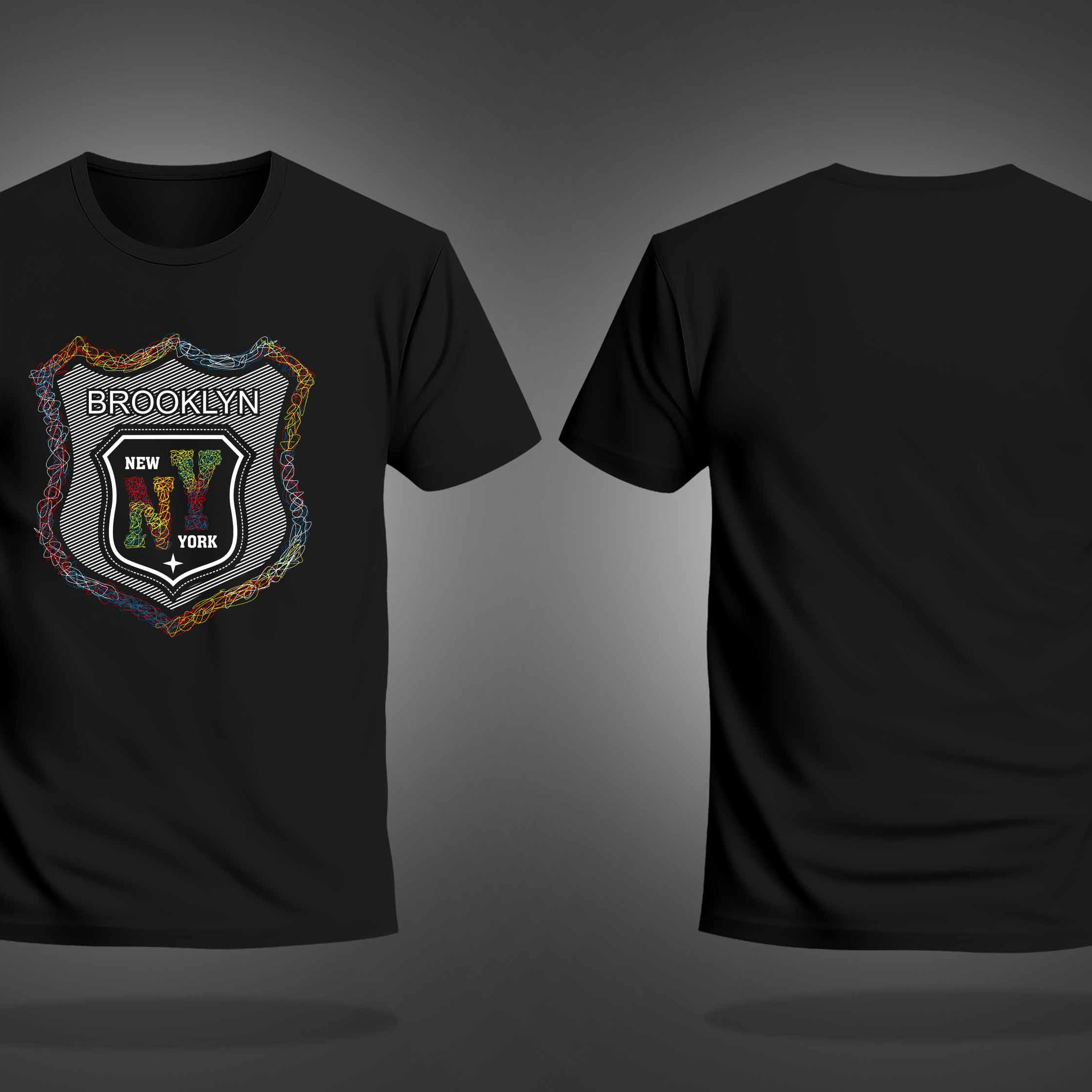 Black Half Sleeve Round Neck Newyork Brooklyn Printed Regular T-Shirt