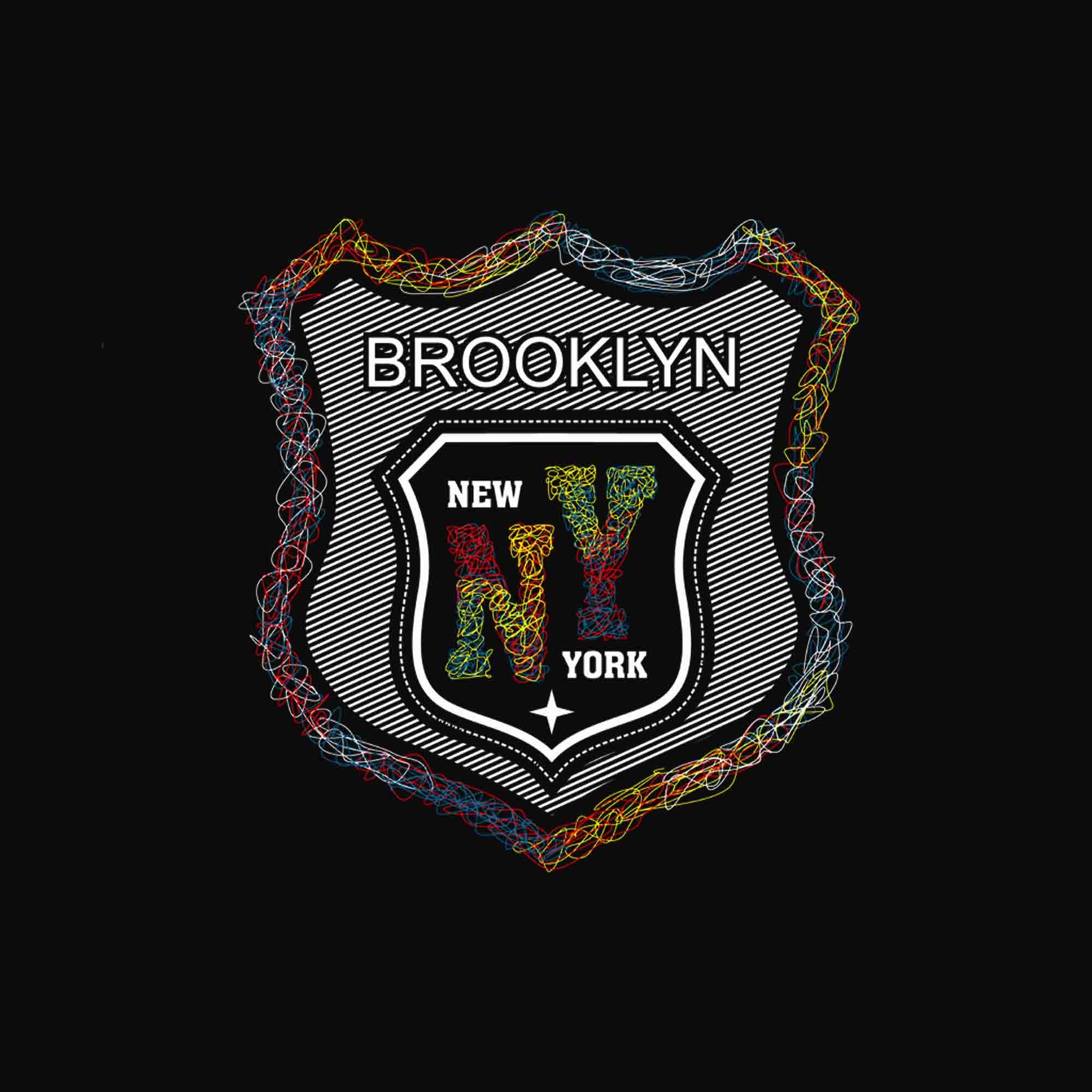 Black Half Sleeve Round Neck Newyork Brooklyn Printed Regular T-Shirt