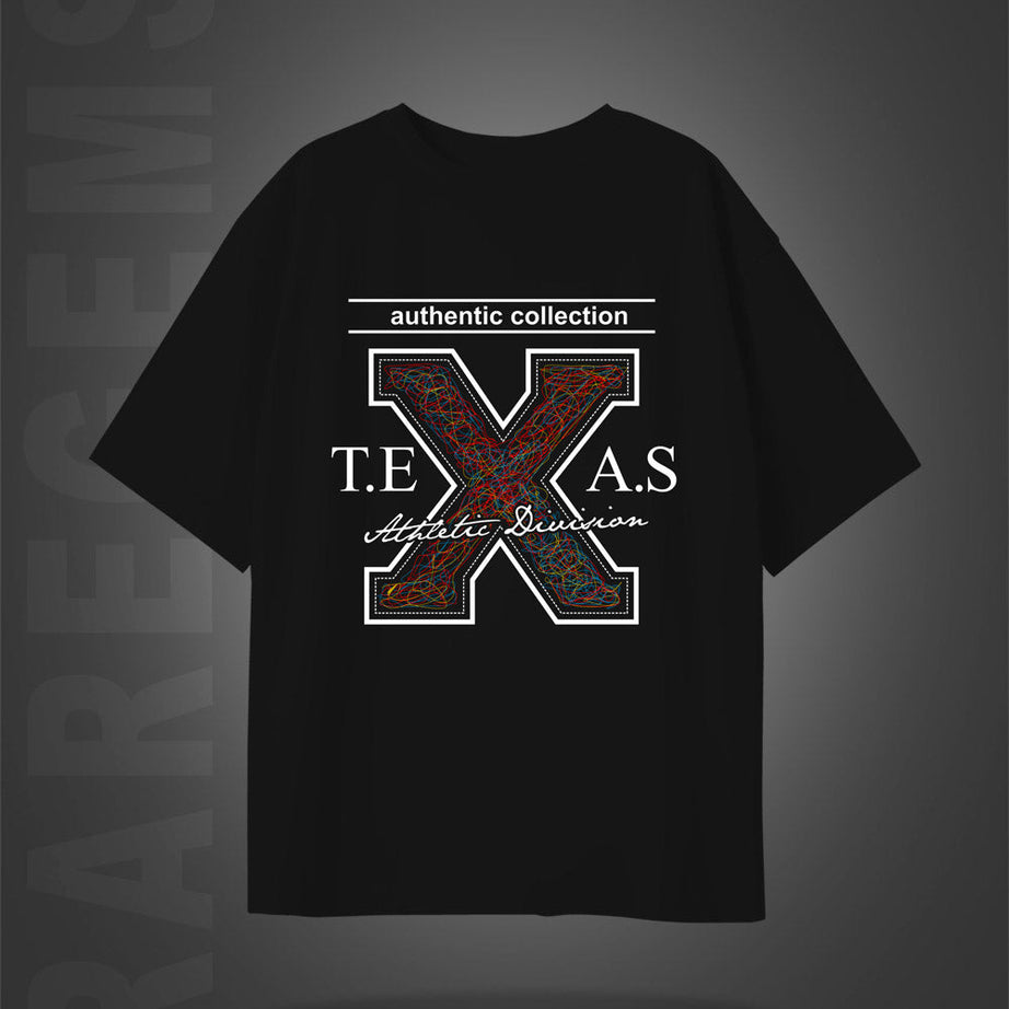Black Half Sleeves Scribble Art Texas Printed Oversized T-Shirt
