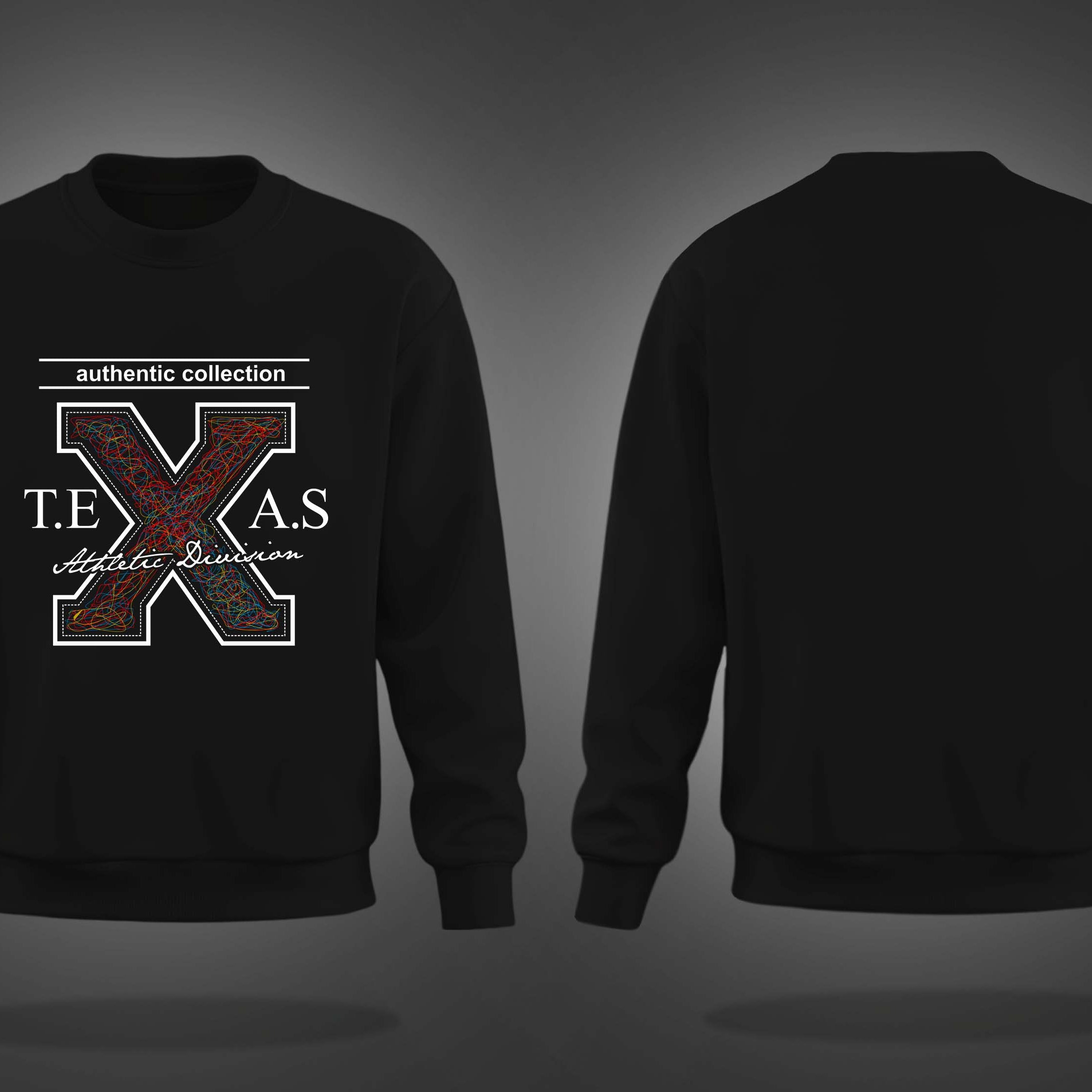 Black Round Neck Scribble Art Texas Printed Sweatshirt
