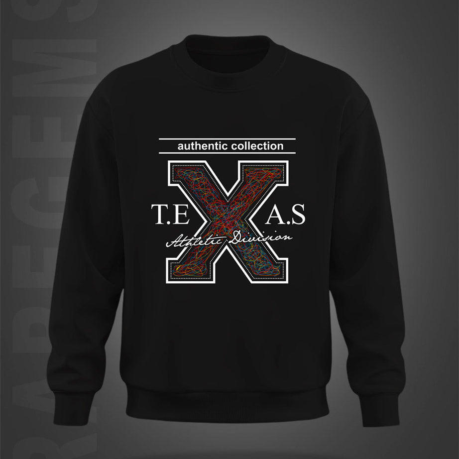 Black Round Neck Scribble Art Texas Printed Sweatshirt
