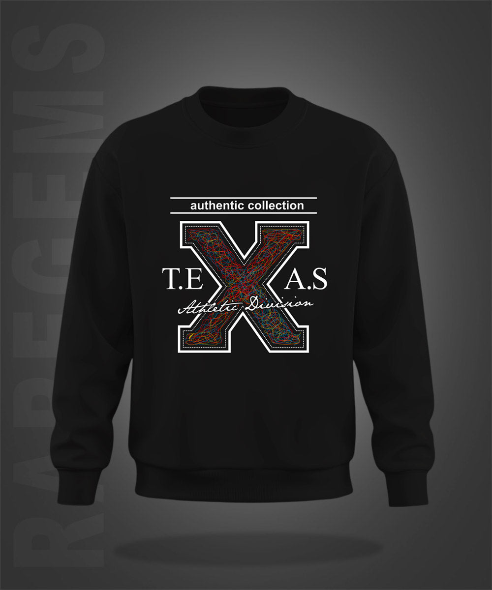 Black Round Neck Scribble Art Texas Printed Sweatshirt