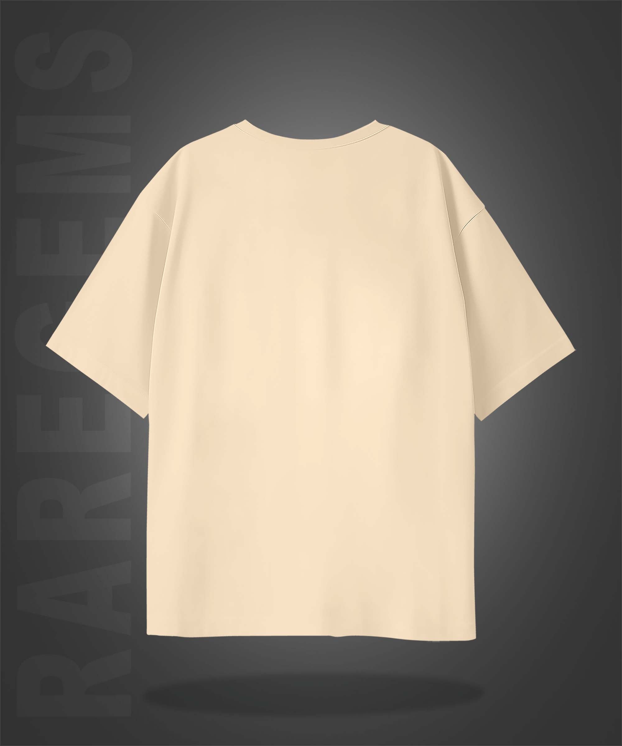 Beige Half Sleeve Round Neck Panda In Sunset Printed Oversized T-Shirt