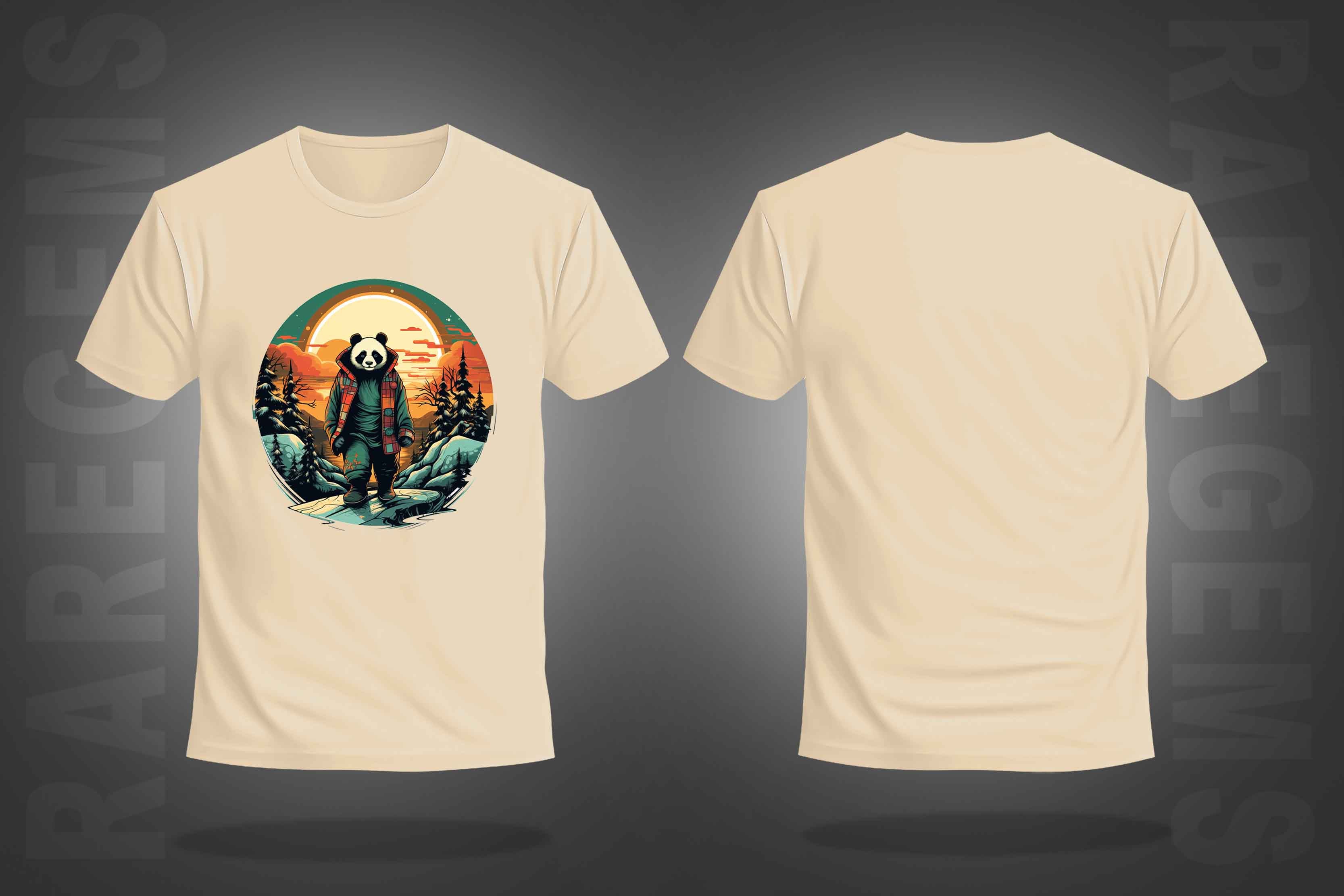 Beige Half Sleeve Round Neck Panda In Sunset Printed Regular T-Shirt