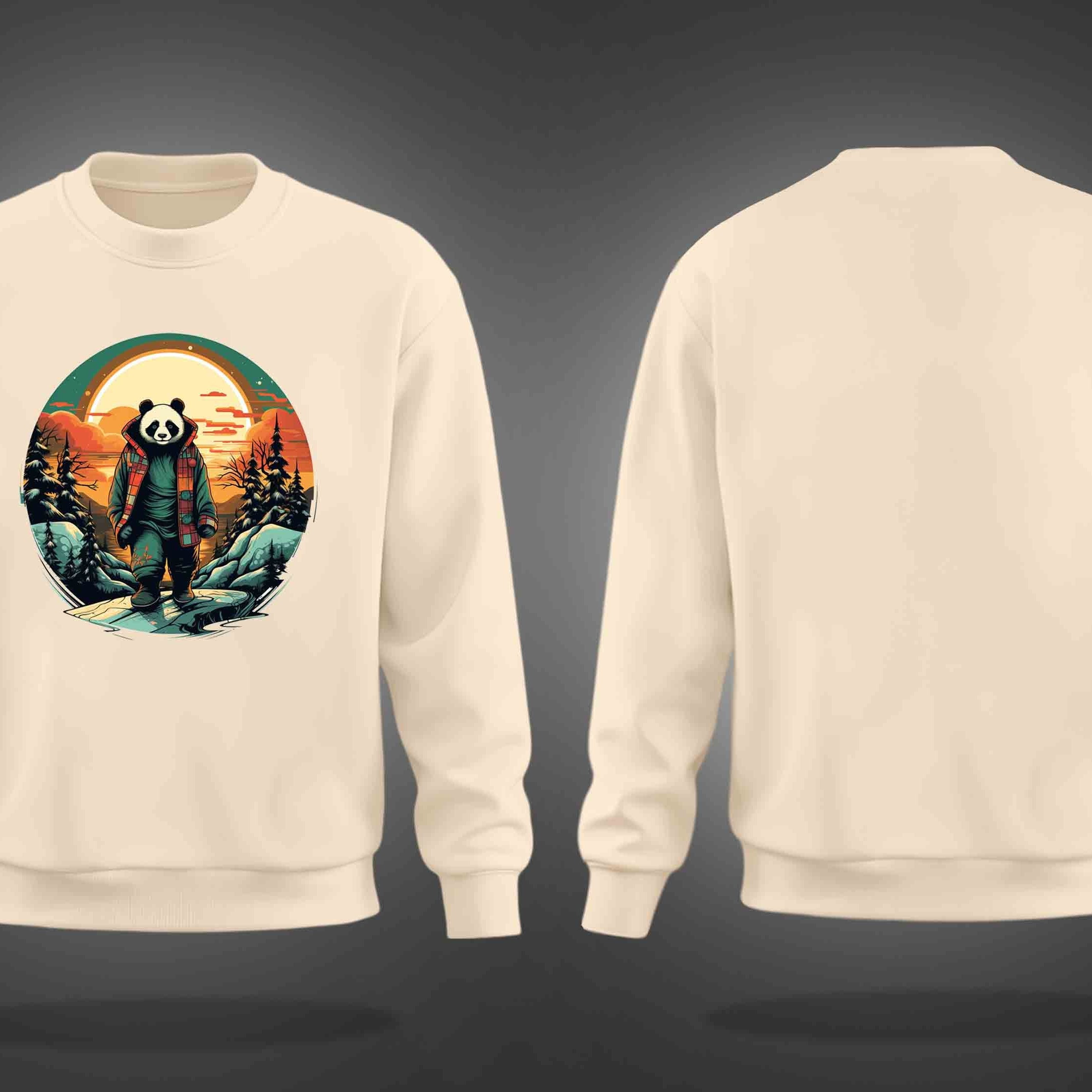 Beige Round Neck Panda In Sunset Printed Sweatshirt