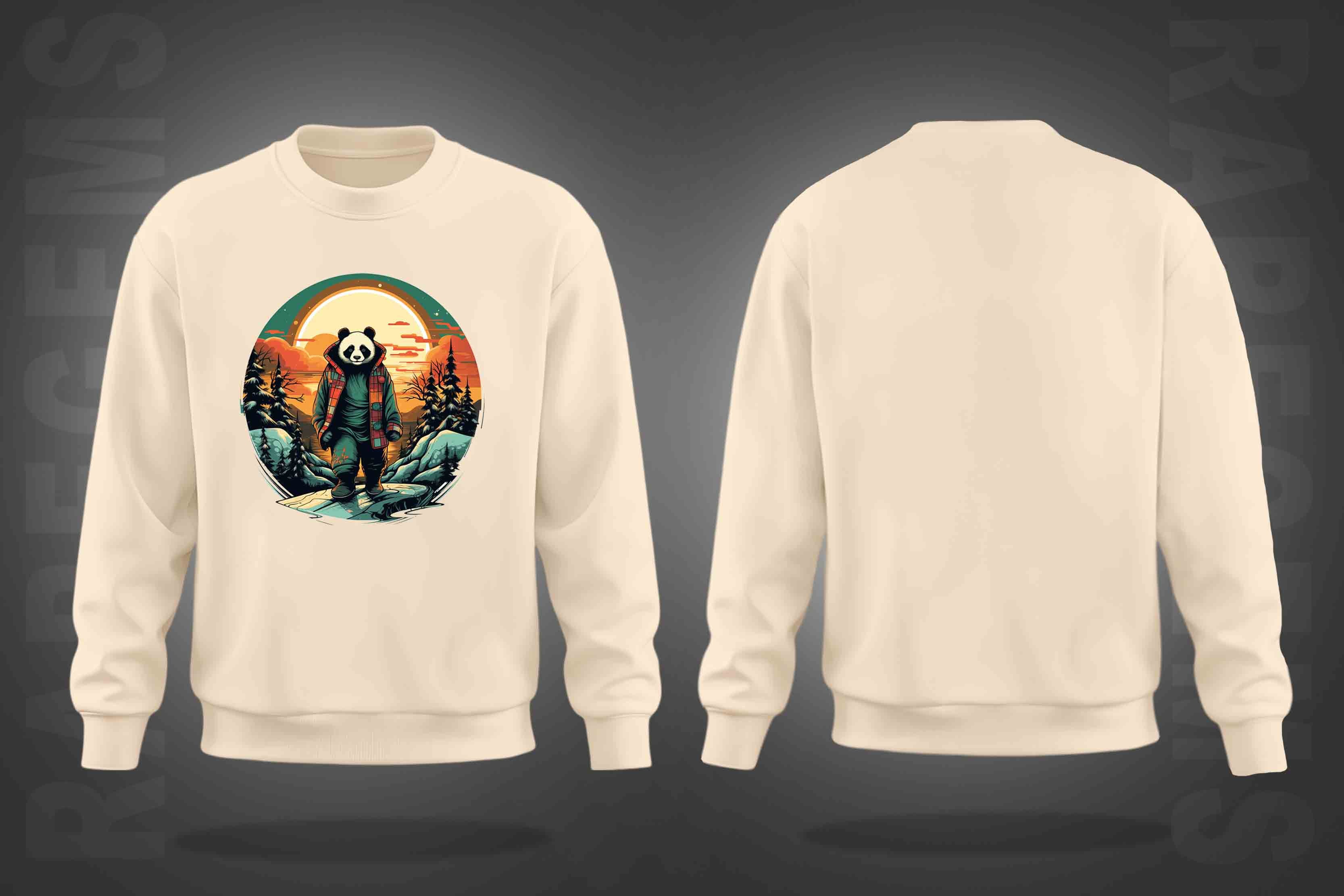 Beige Round Neck Panda In Sunset Printed Sweatshirt