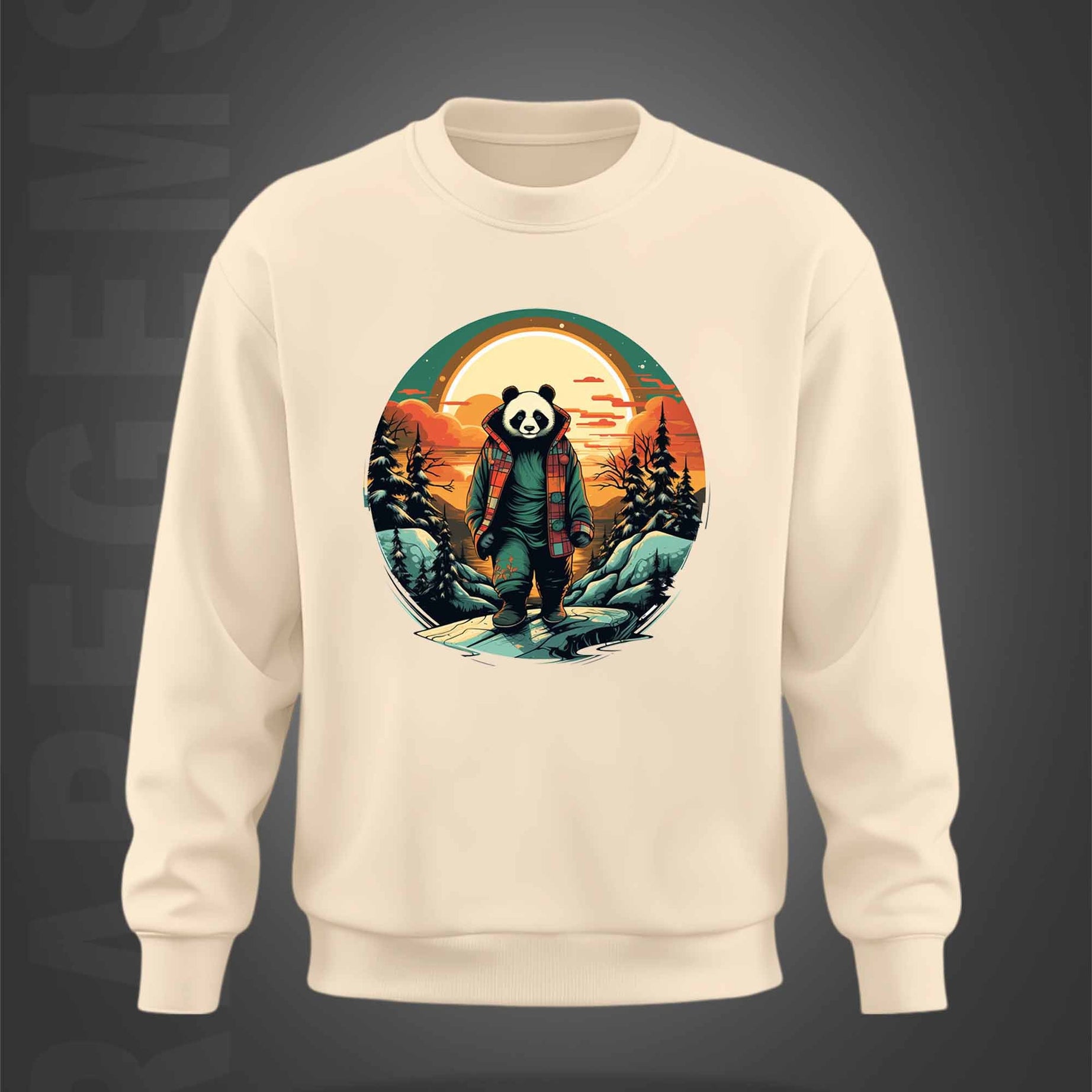 Beige Round Neck Panda In Sunset Printed Sweatshirt