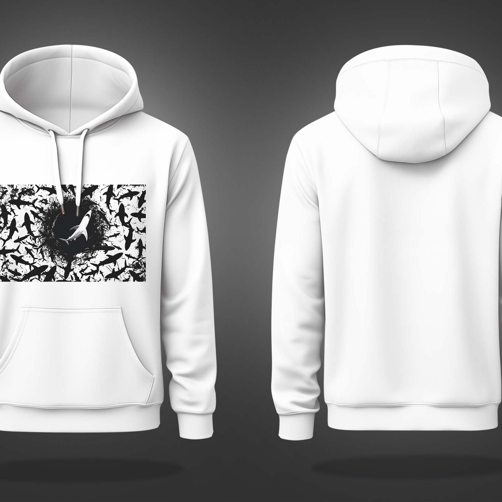 White Black Dolphins Printed Regular Hoodie