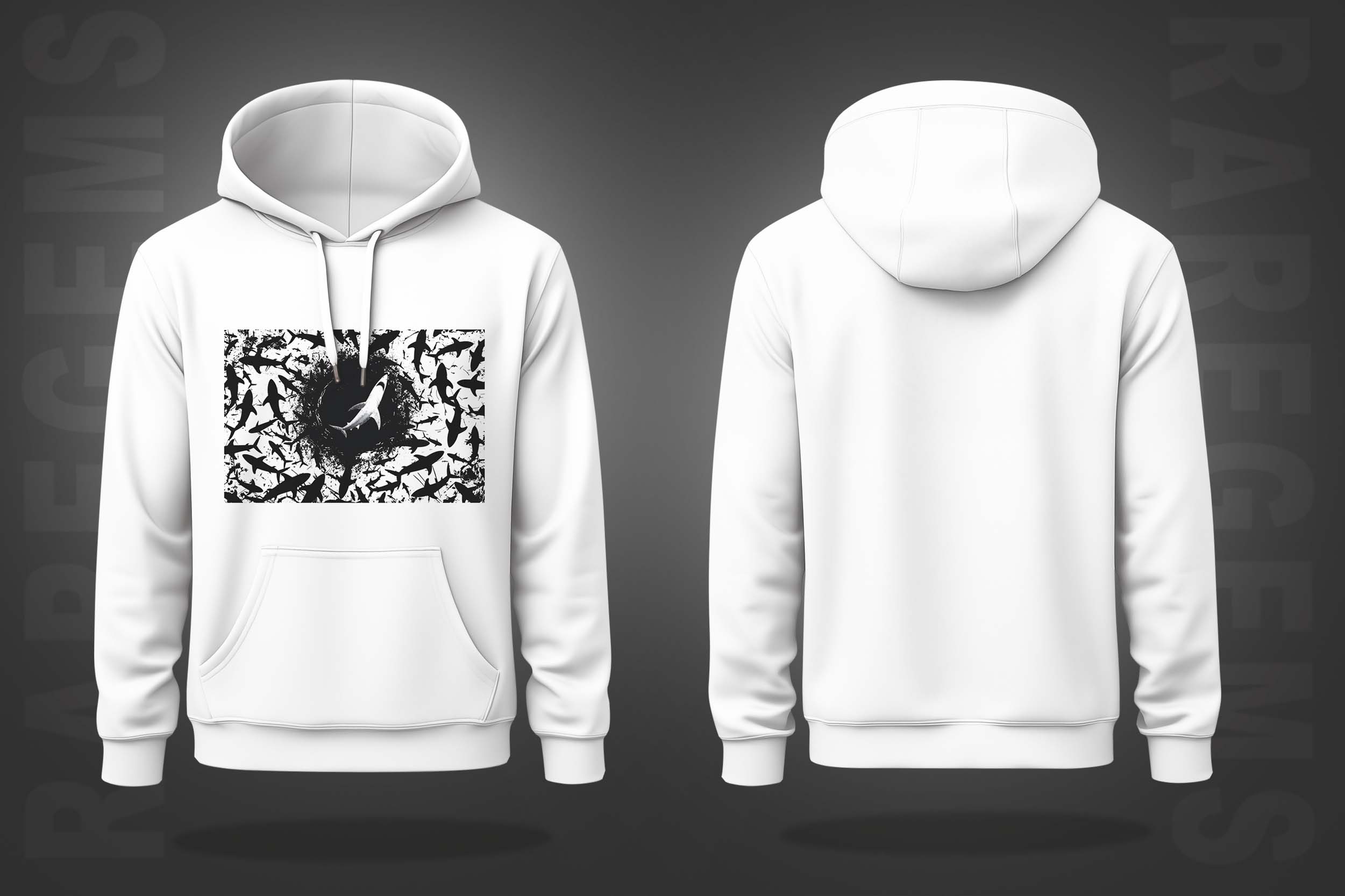 White Black Dolphins Printed Regular Hoodie