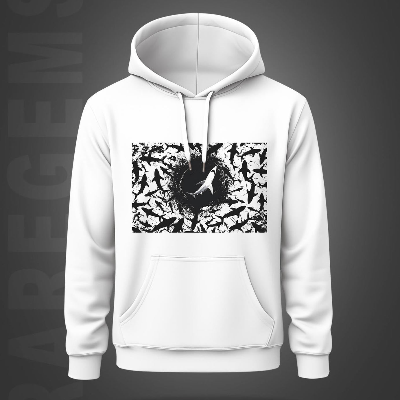White Black Dolphins Printed Regular Hoodie