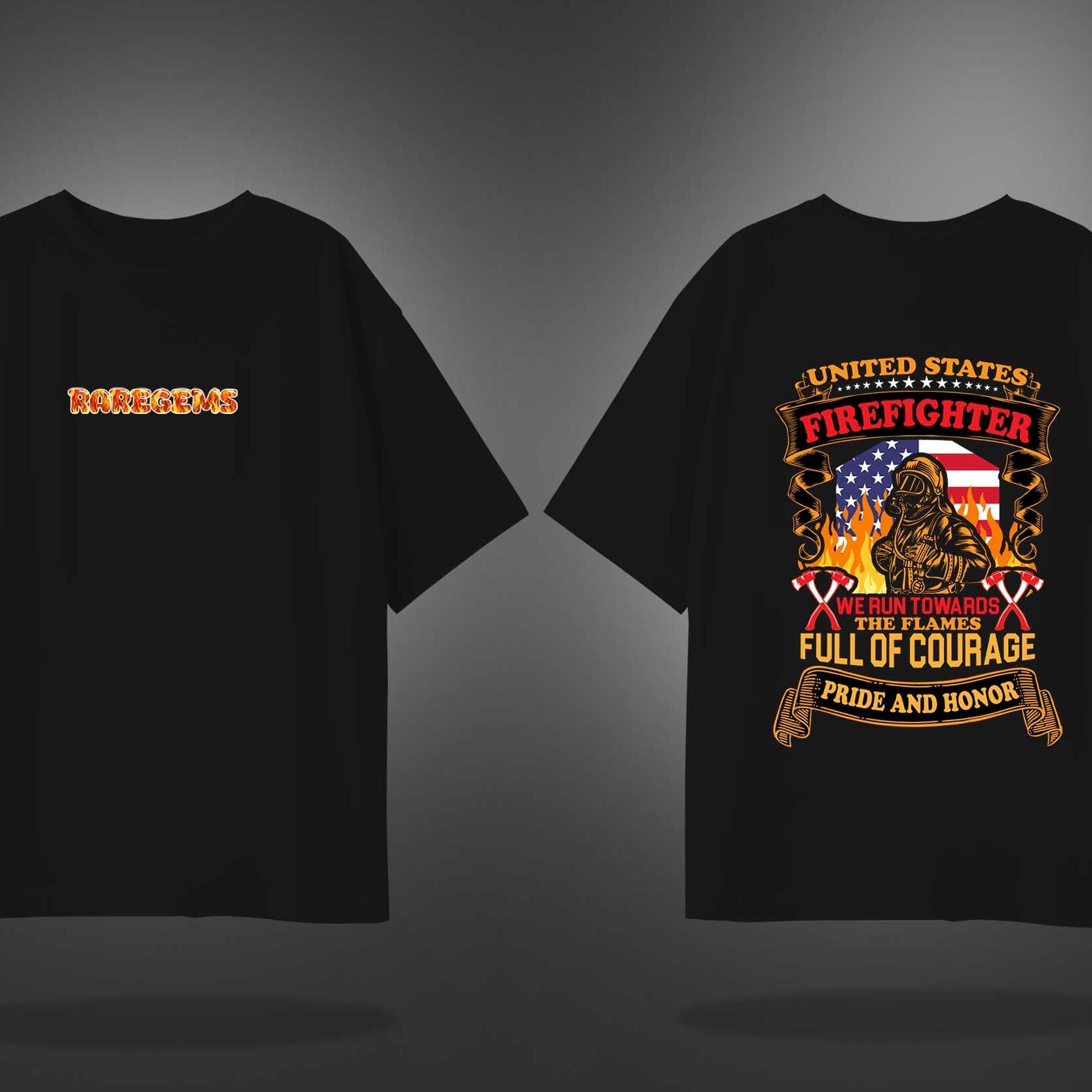 Black Half Sleeve Round Neck Firefighter Printed Oversized T-Shirt
