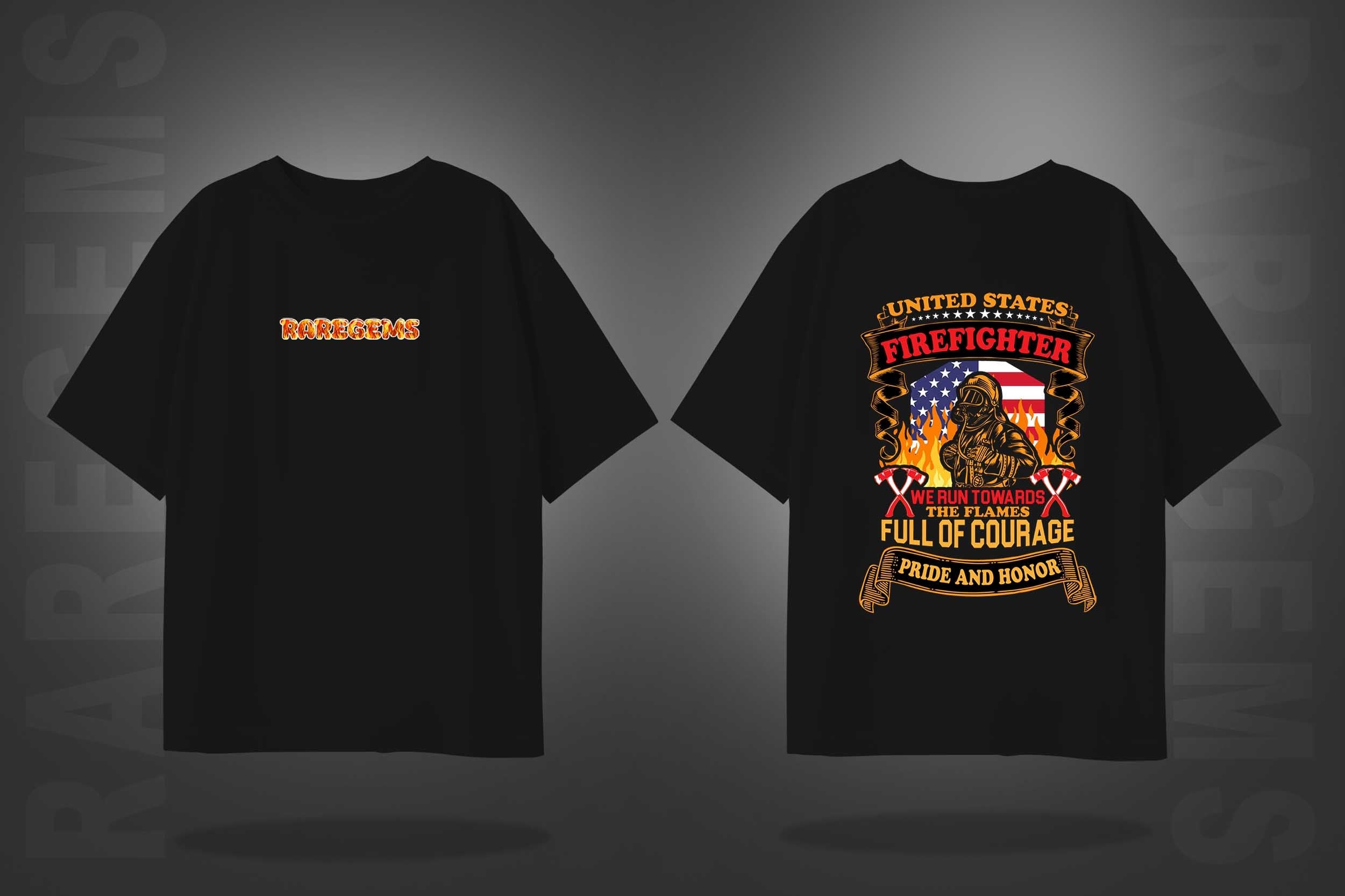 Black Half Sleeve Round Neck Firefighter Printed Oversized T-Shirt