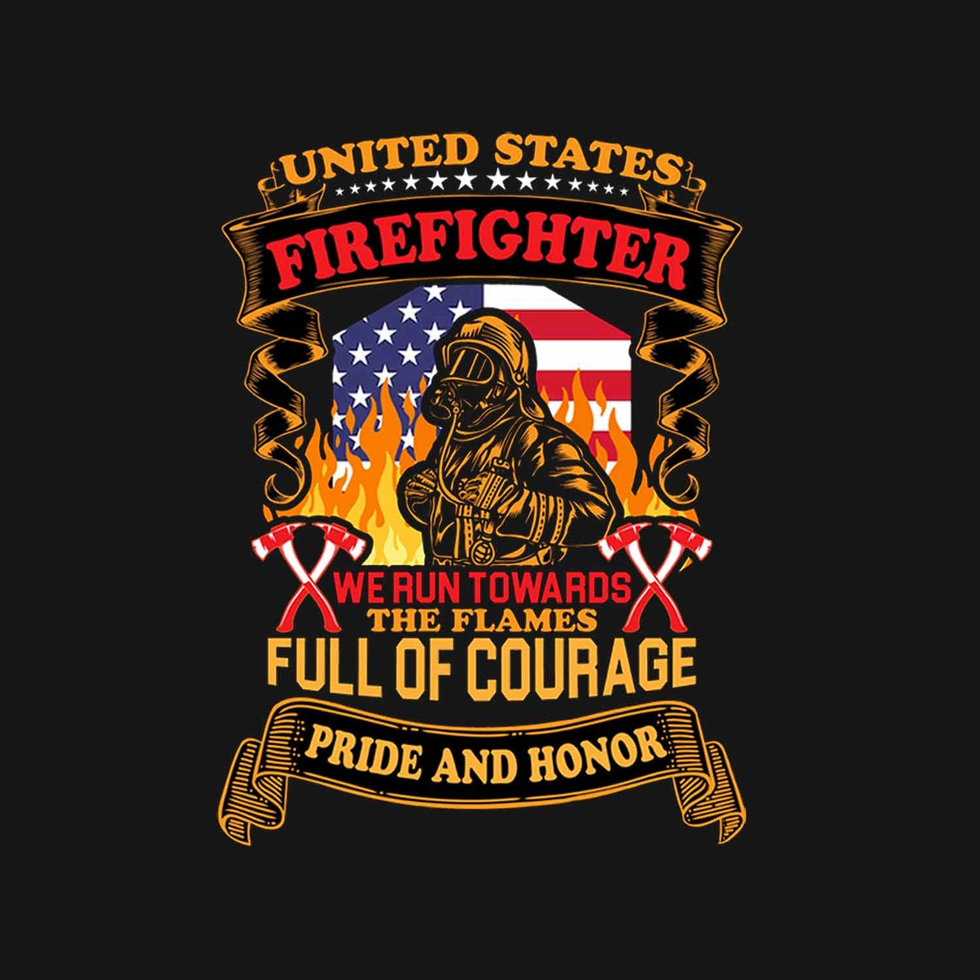 Black Half Sleeve Round Neck Firefighter Printed Regular T-Shirt