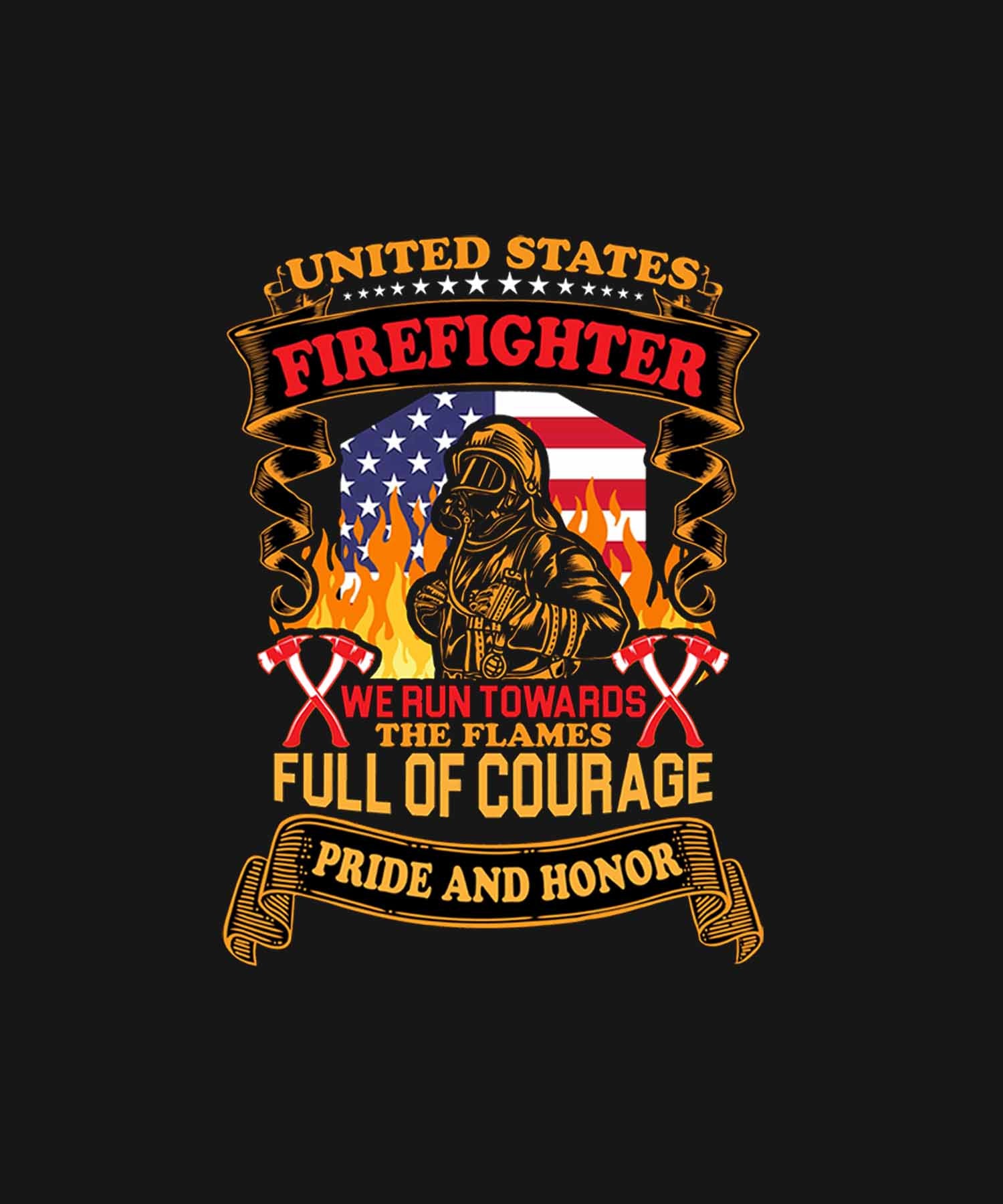 Black Half Sleeve Round Neck Firefighter Printed Regular T-Shirt