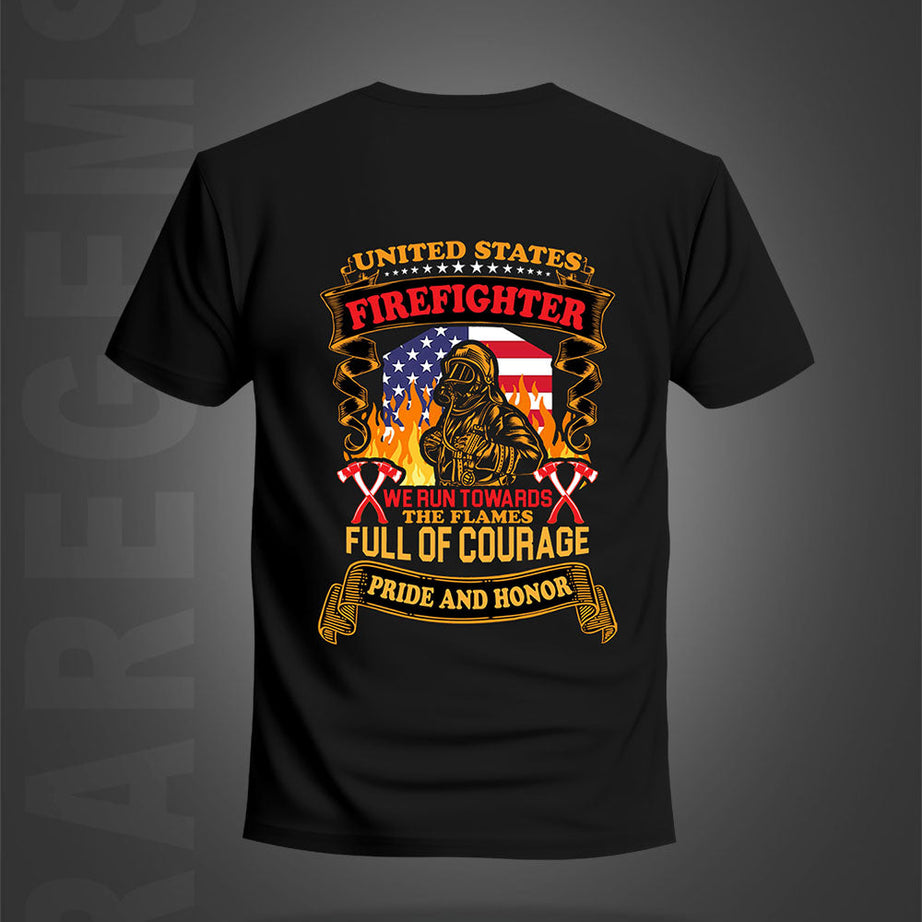 Black Half Sleeve Round Neck Firefighter Printed Regular T-Shirt