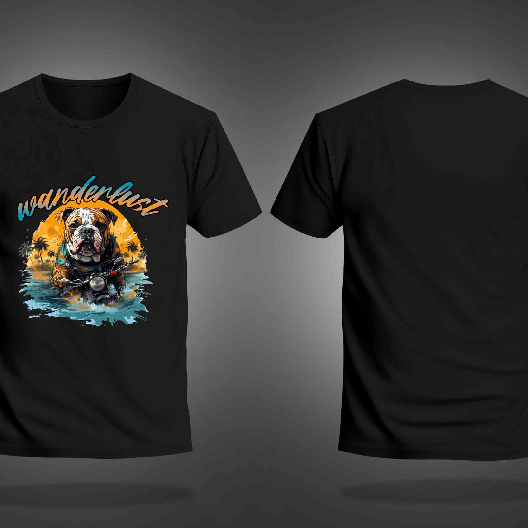 Black Half Sleeve Round Neck Wanderlust Dog Printed Regular T-Shirt