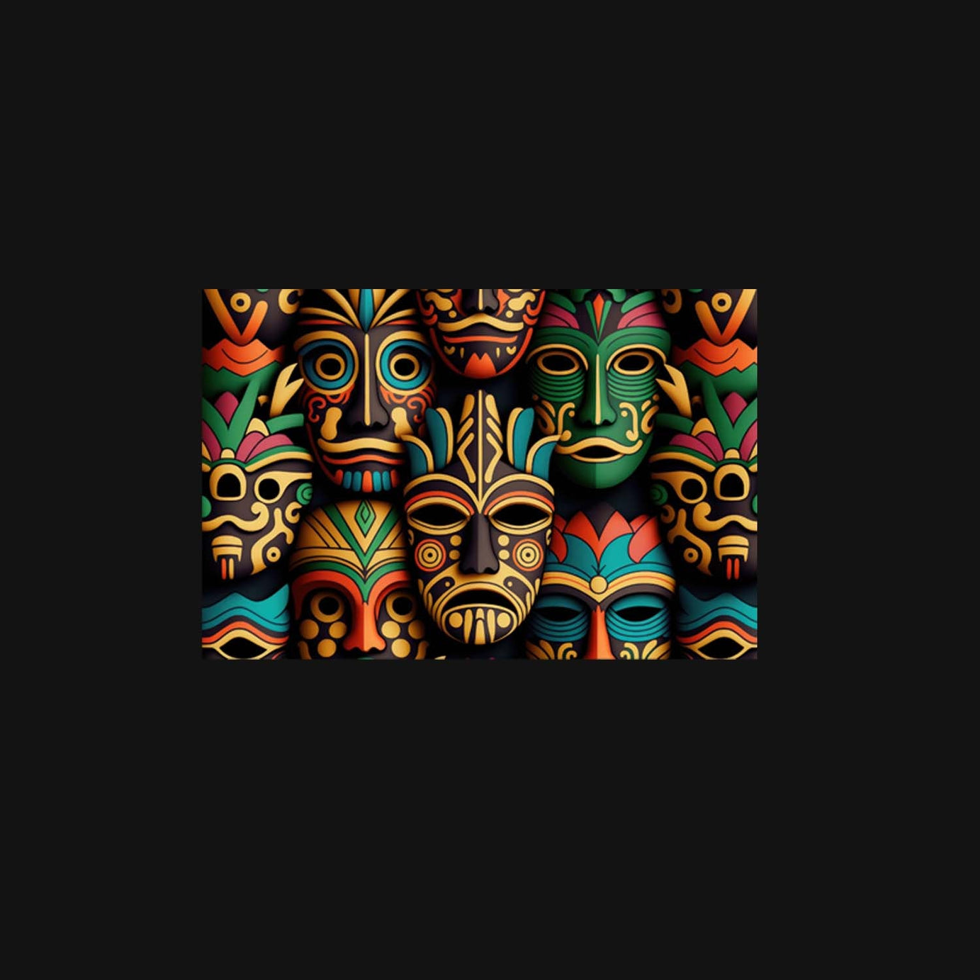 Black Half Sleeve Round Neck Colorful Tribal Mask Printed Regular T-Shirt