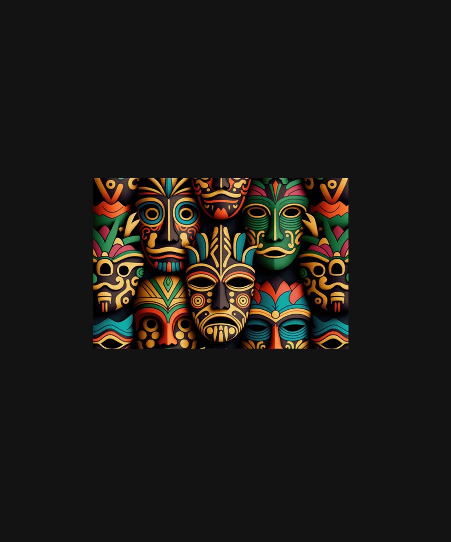 Black Half Sleeve Round Neck Colorful Tribal Mask Printed Regular T-Shirt