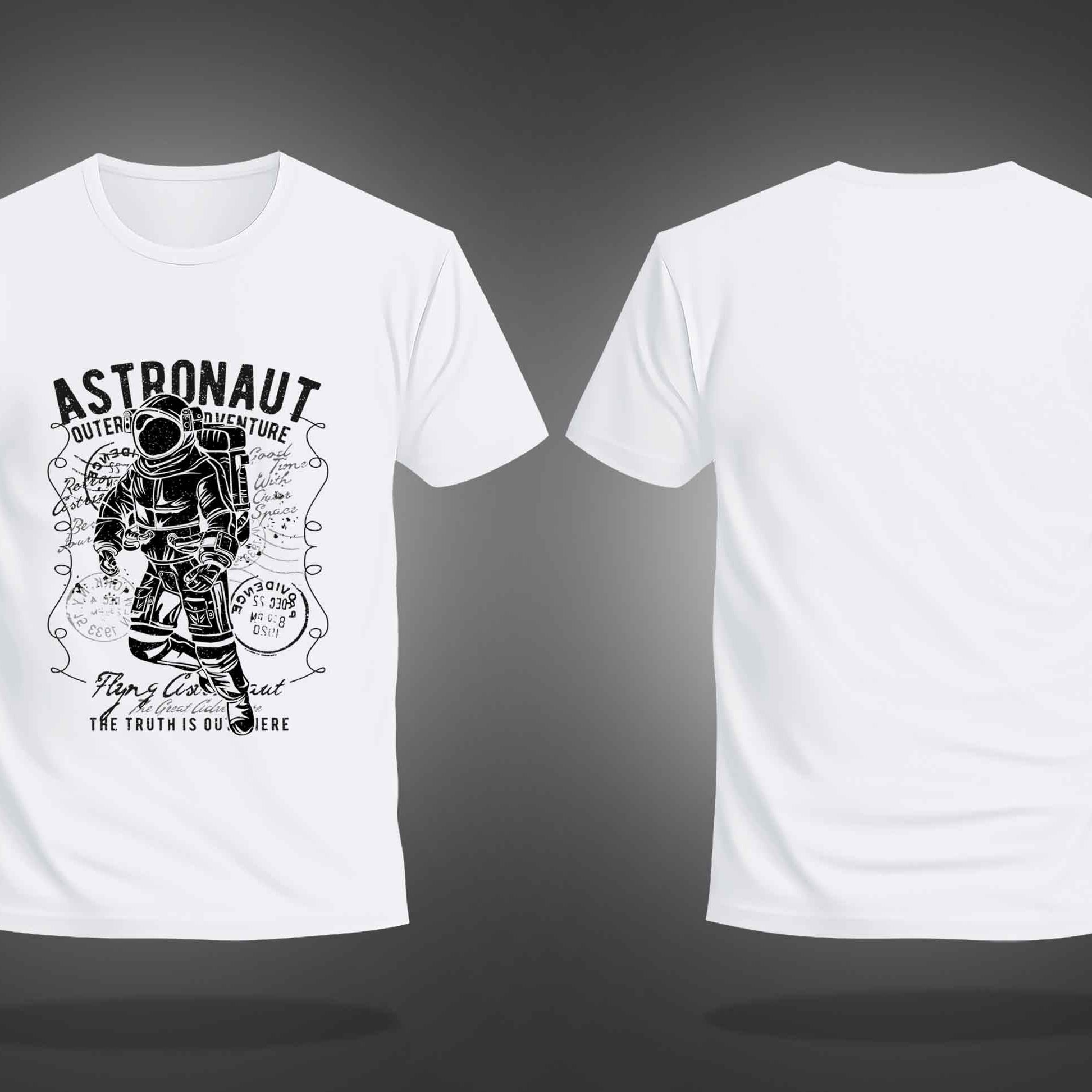 White Half Sleeve Round Neck Astronaut Printed Regular T-Shirt