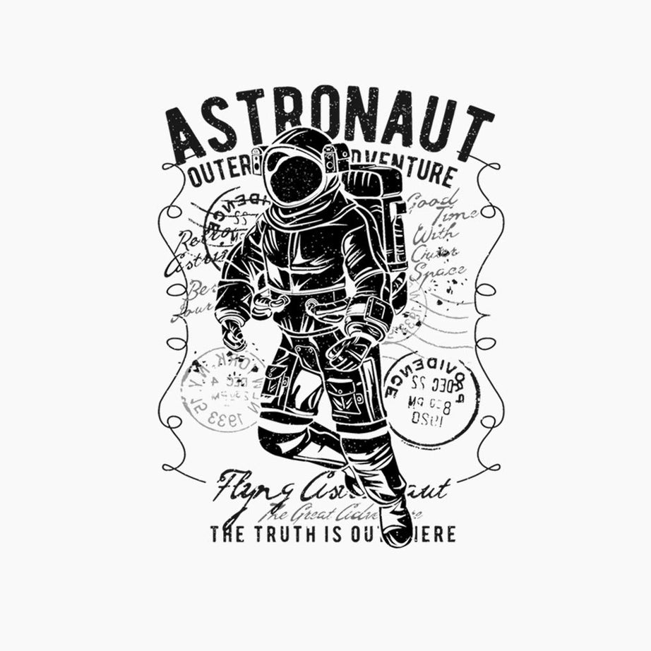 White Half Sleeve Round Neck Astronaut Printed Regular T-Shirt