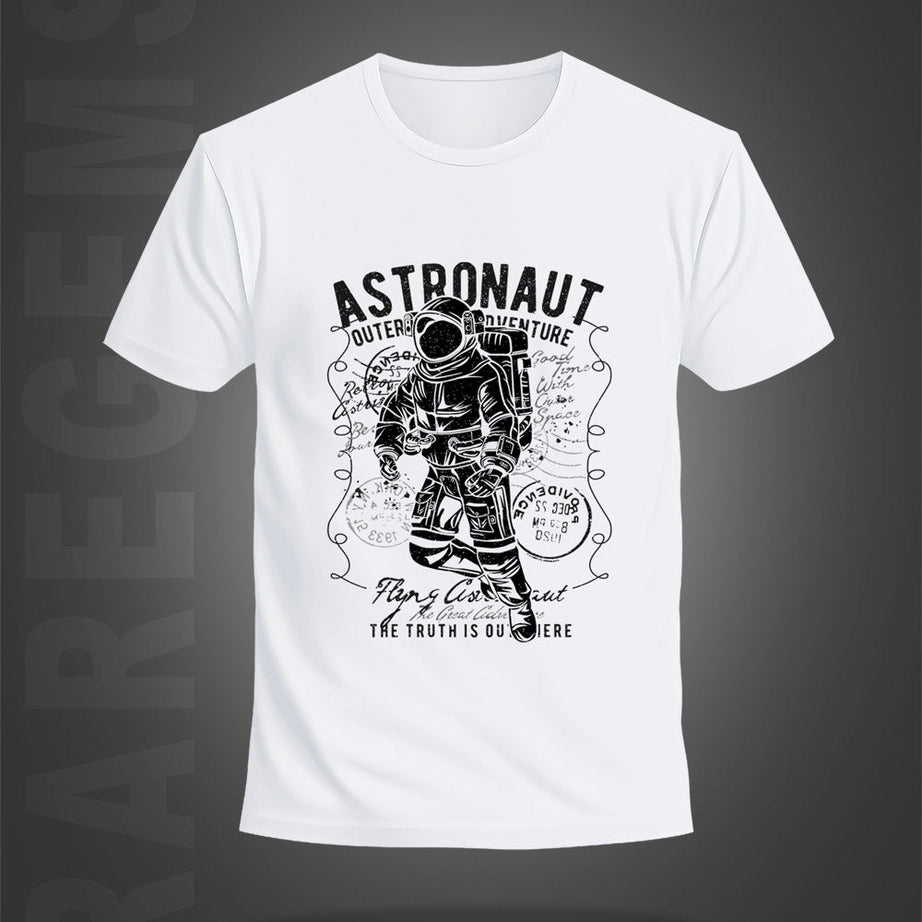 White Half Sleeve Round Neck Astronaut Printed Regular T-Shirt