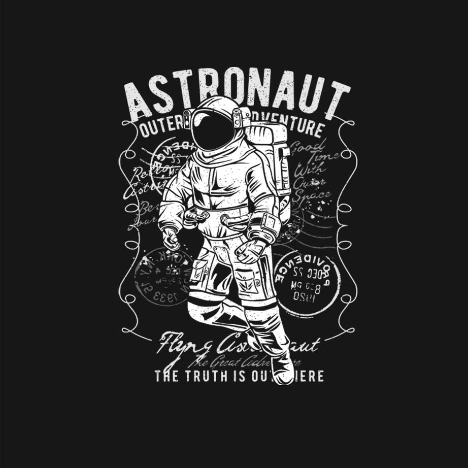 Black Half Sleeve Round Neck Astronaut Printed Regular T-Shirt